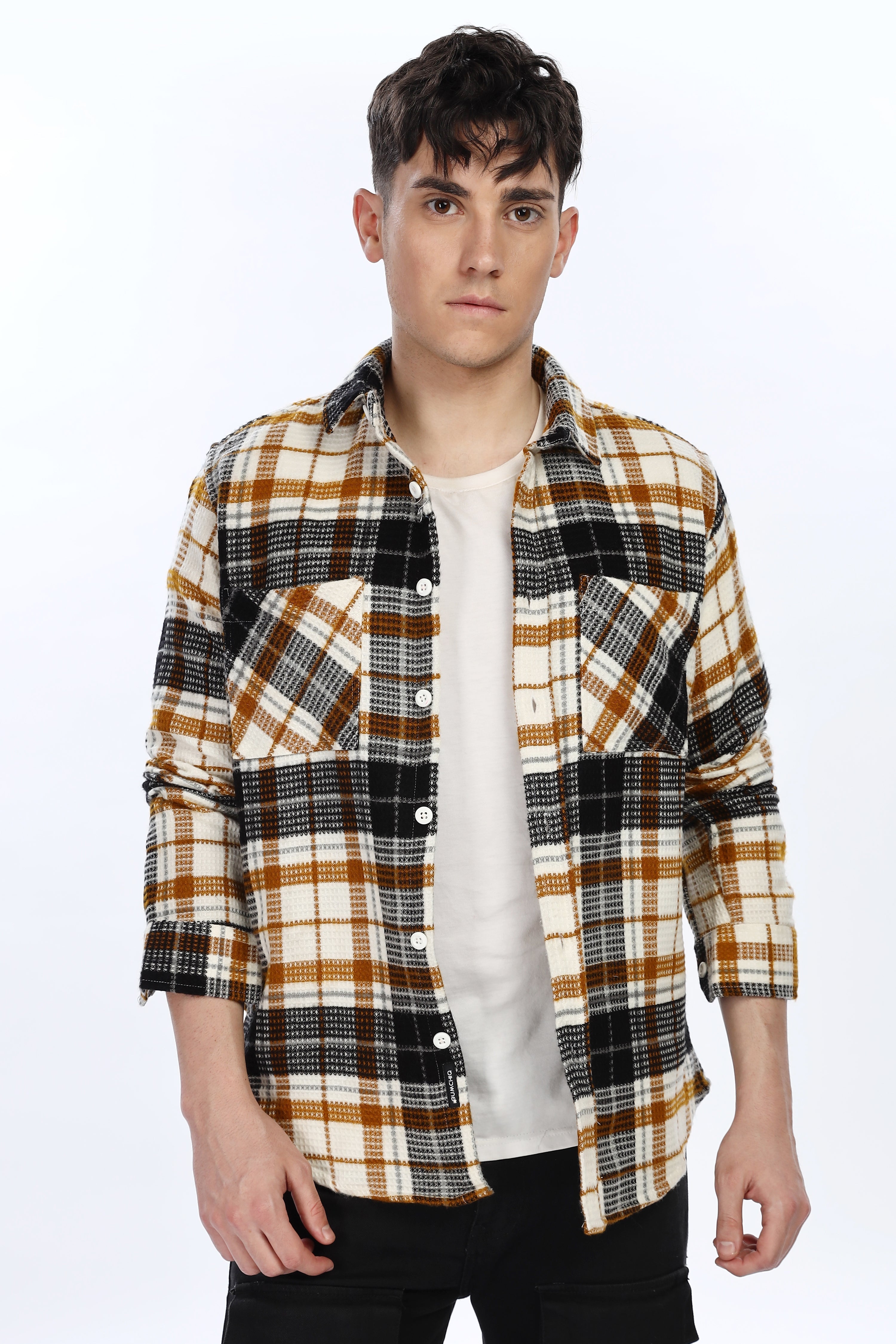 Waffle Orange Flannel Relaxed Fit Overshirt