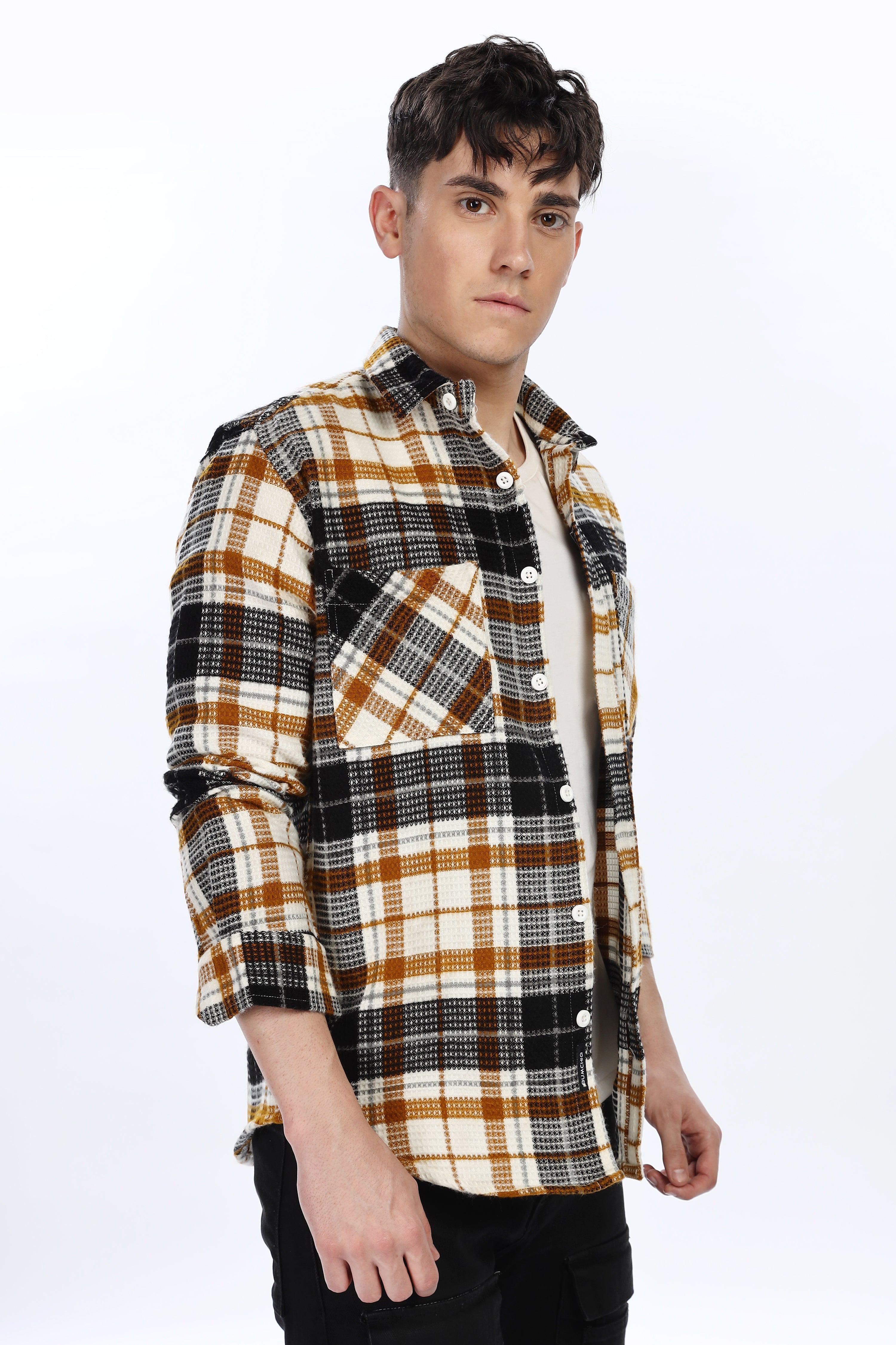 Waffle Orange Flannel Relaxed Fit Overshirt