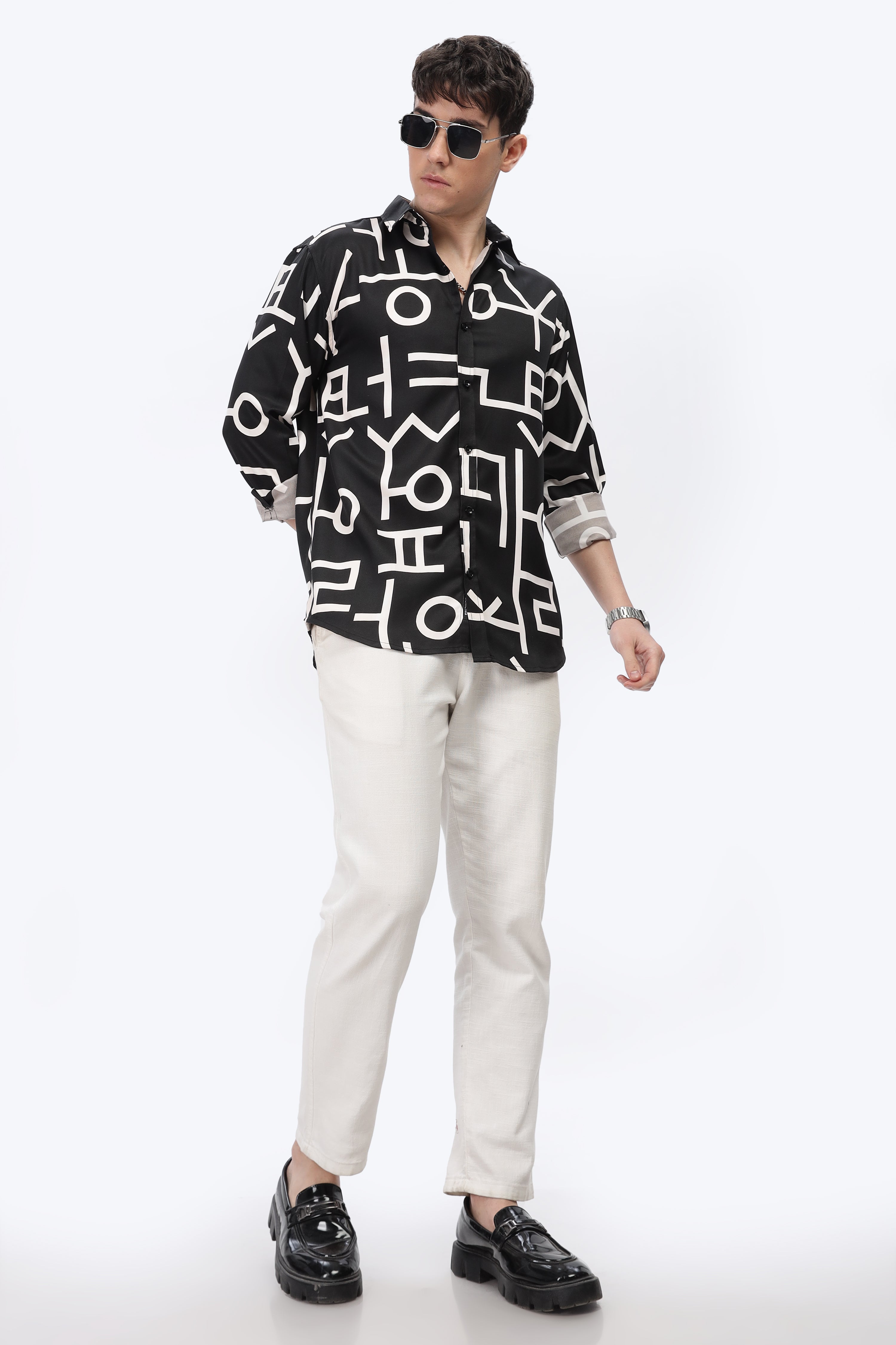 White Abstract Slim Fit Shirt