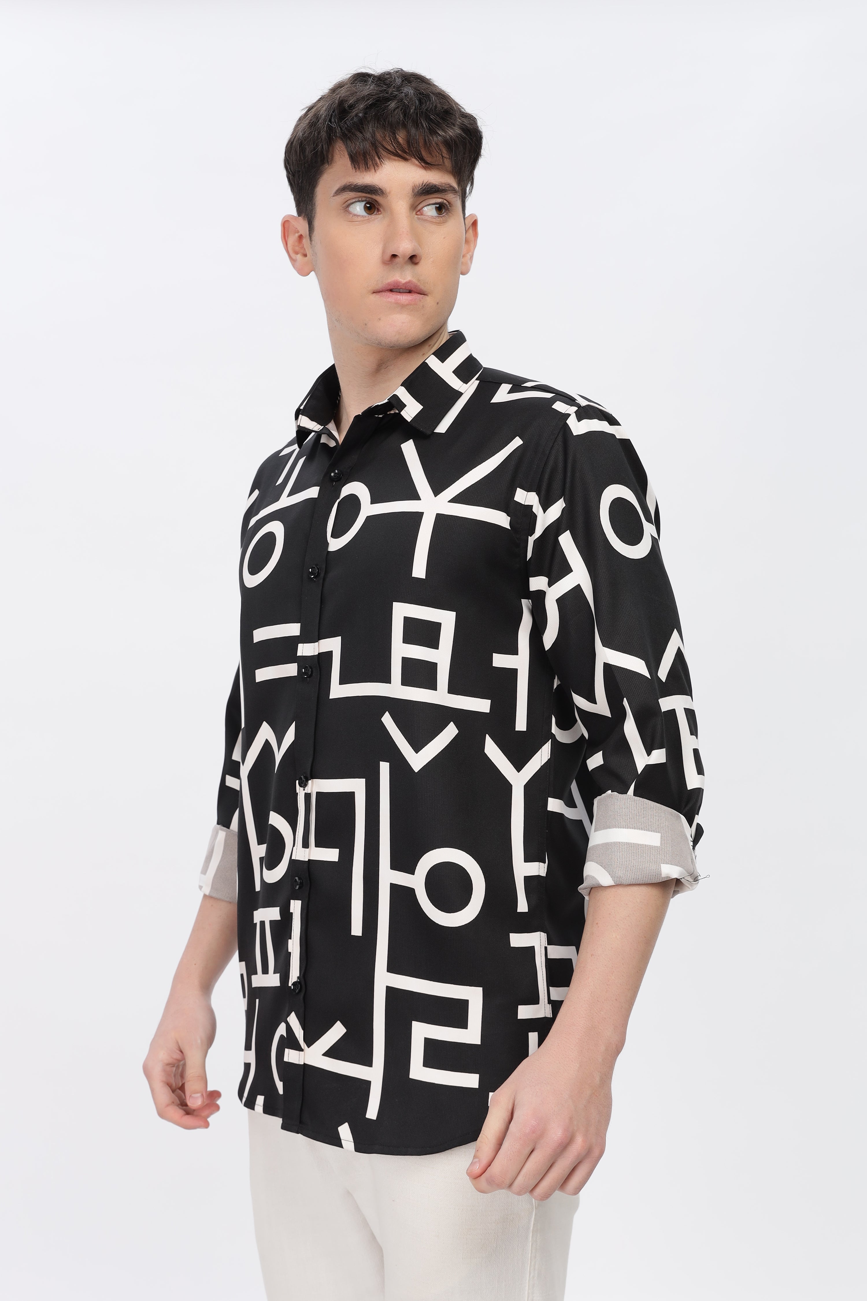 White Abstract Slim Fit Shirt