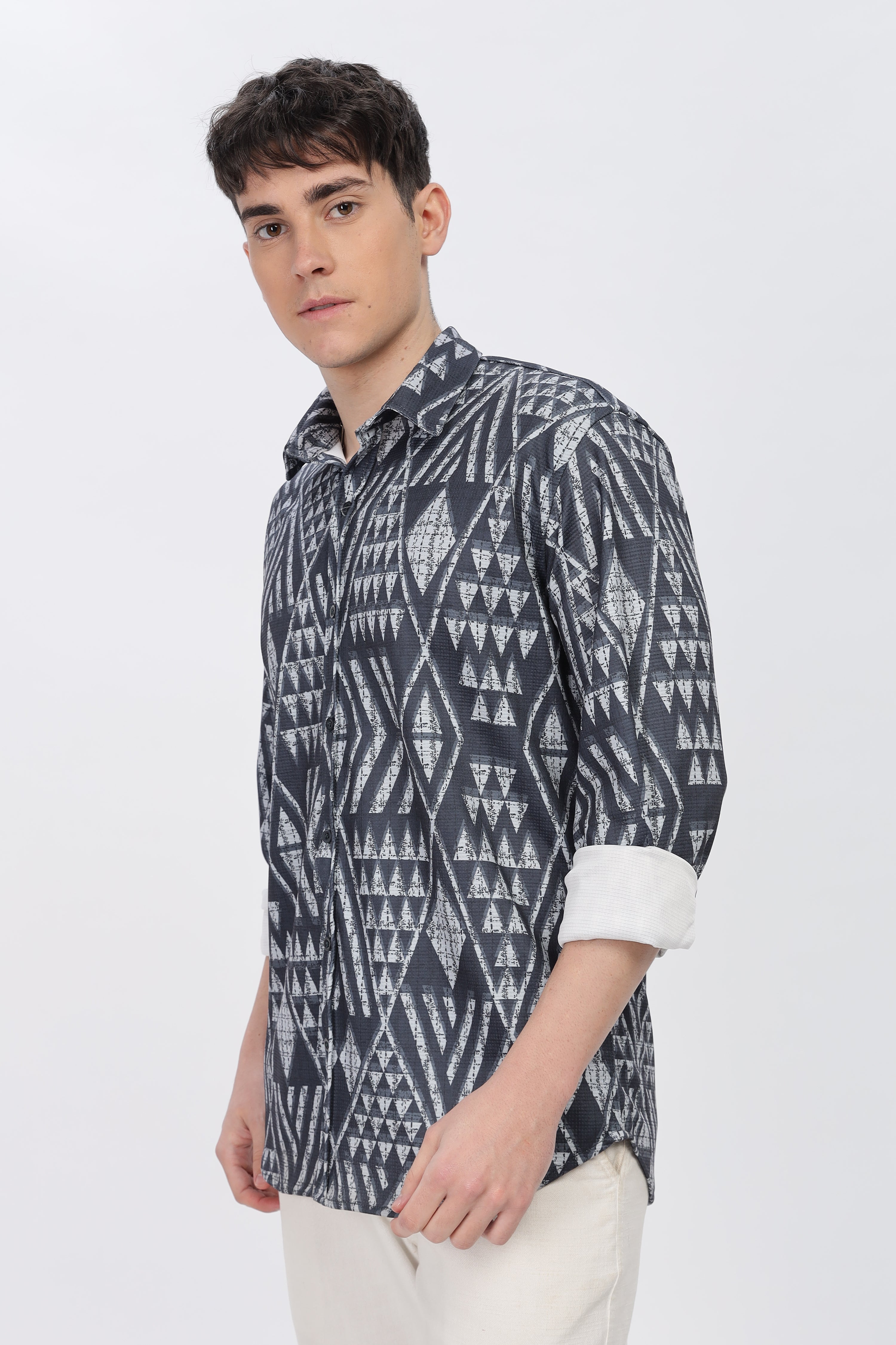 Grey Geometrical Slim Fit Shirt