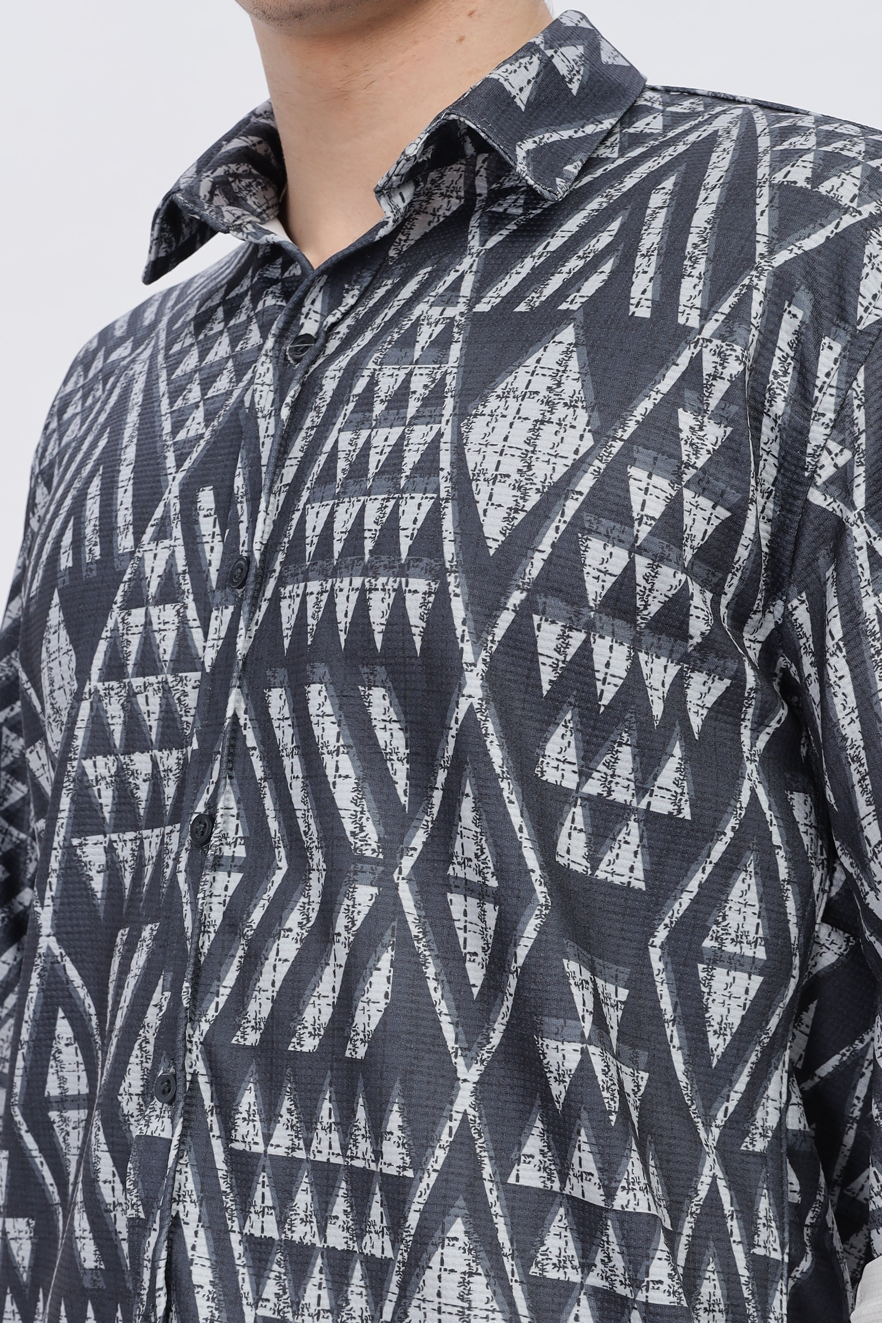 Grey Geometrical Slim Fit Shirt
