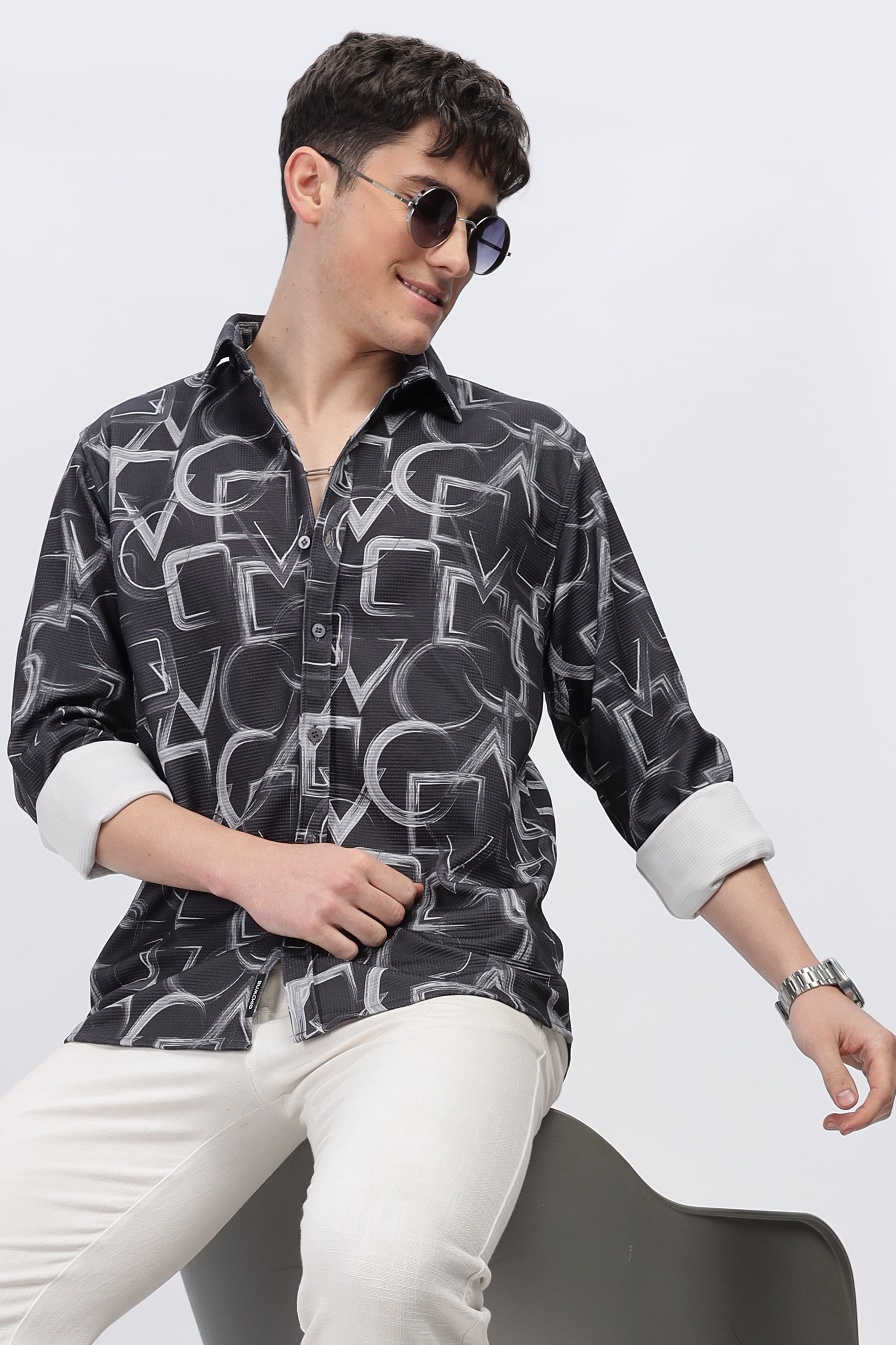 Grey Abstrical Slim Fit Shirt
