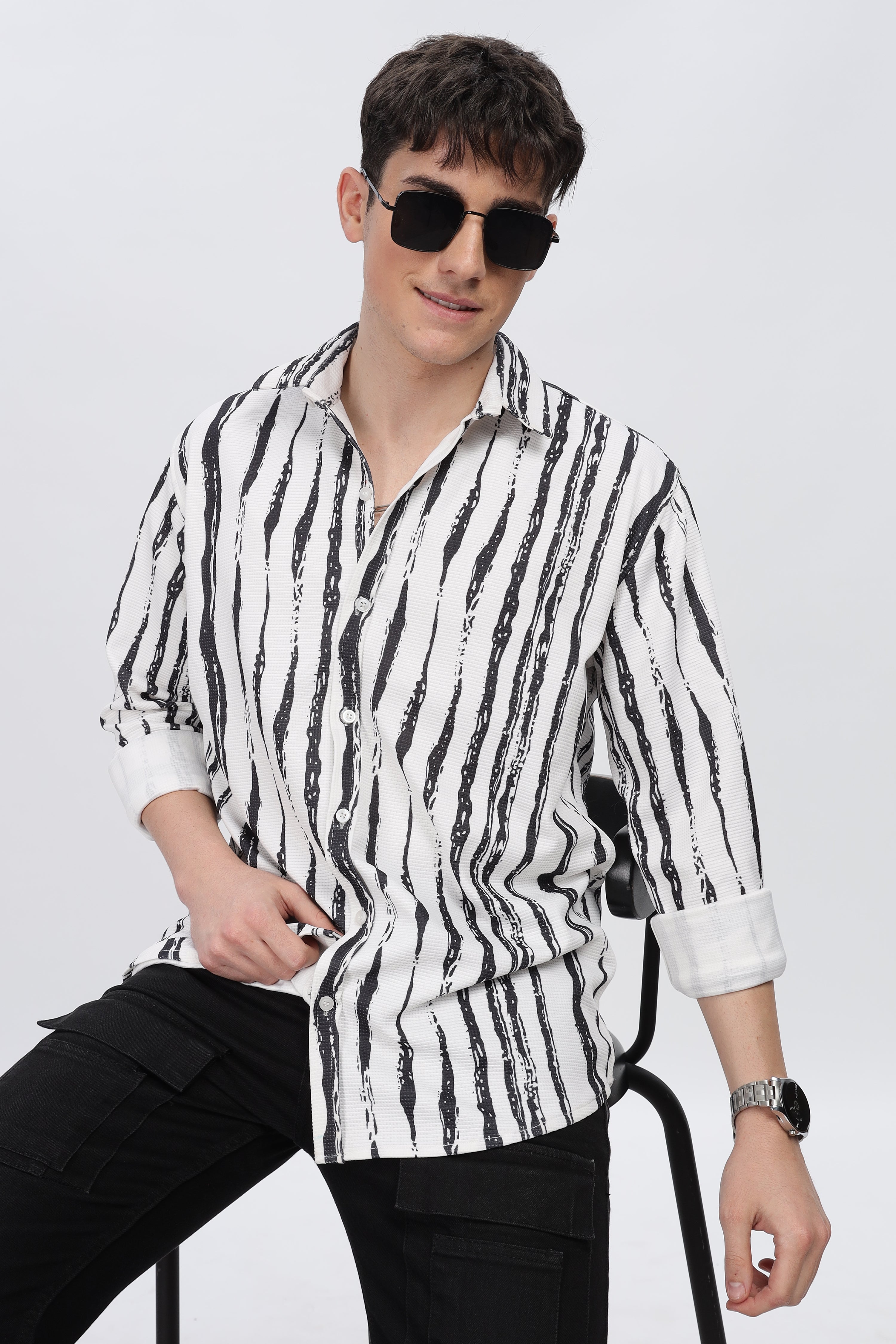 Black Line Abstract Slim Fit Shirt