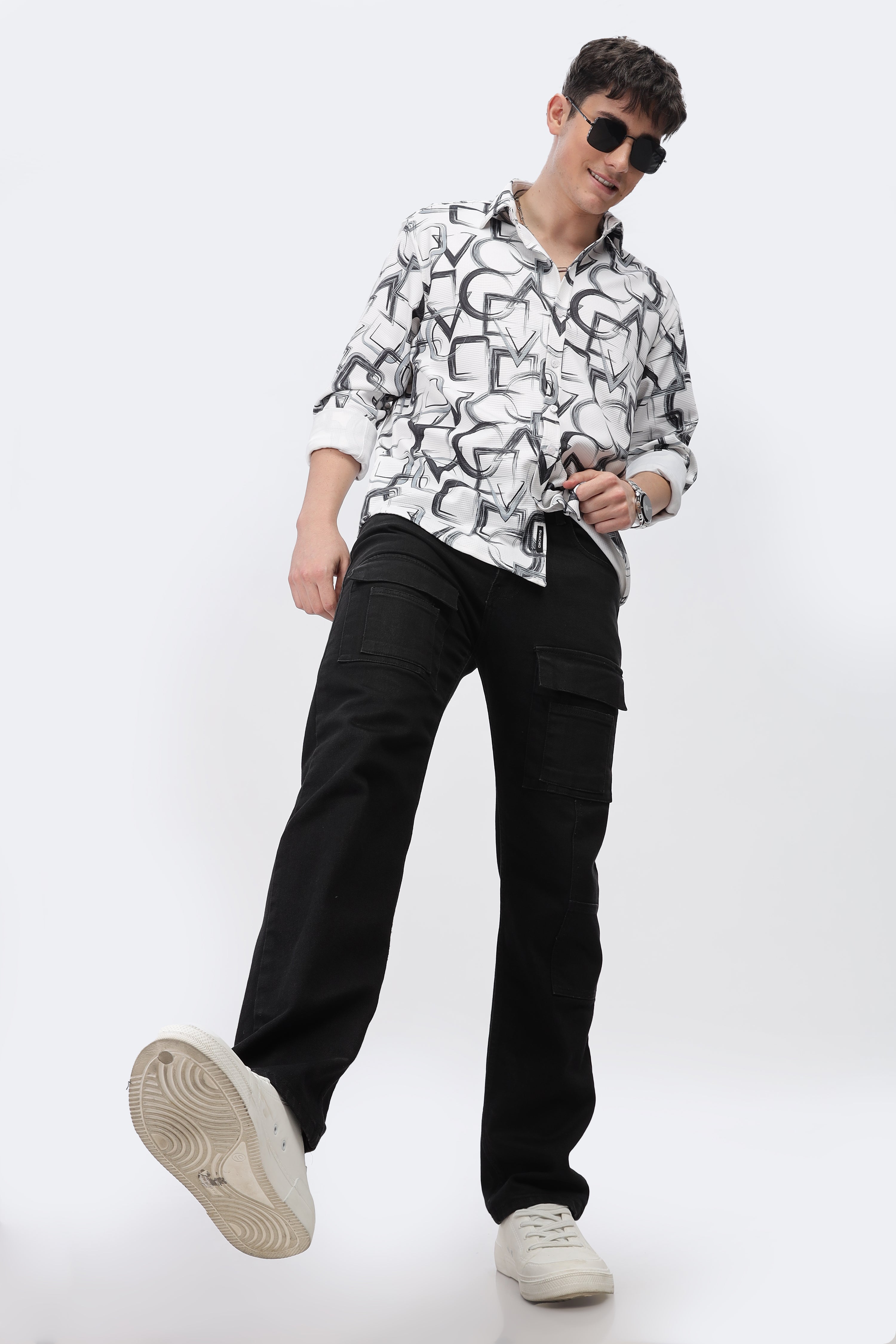 Black Abstrical Slim Fit Shirt
