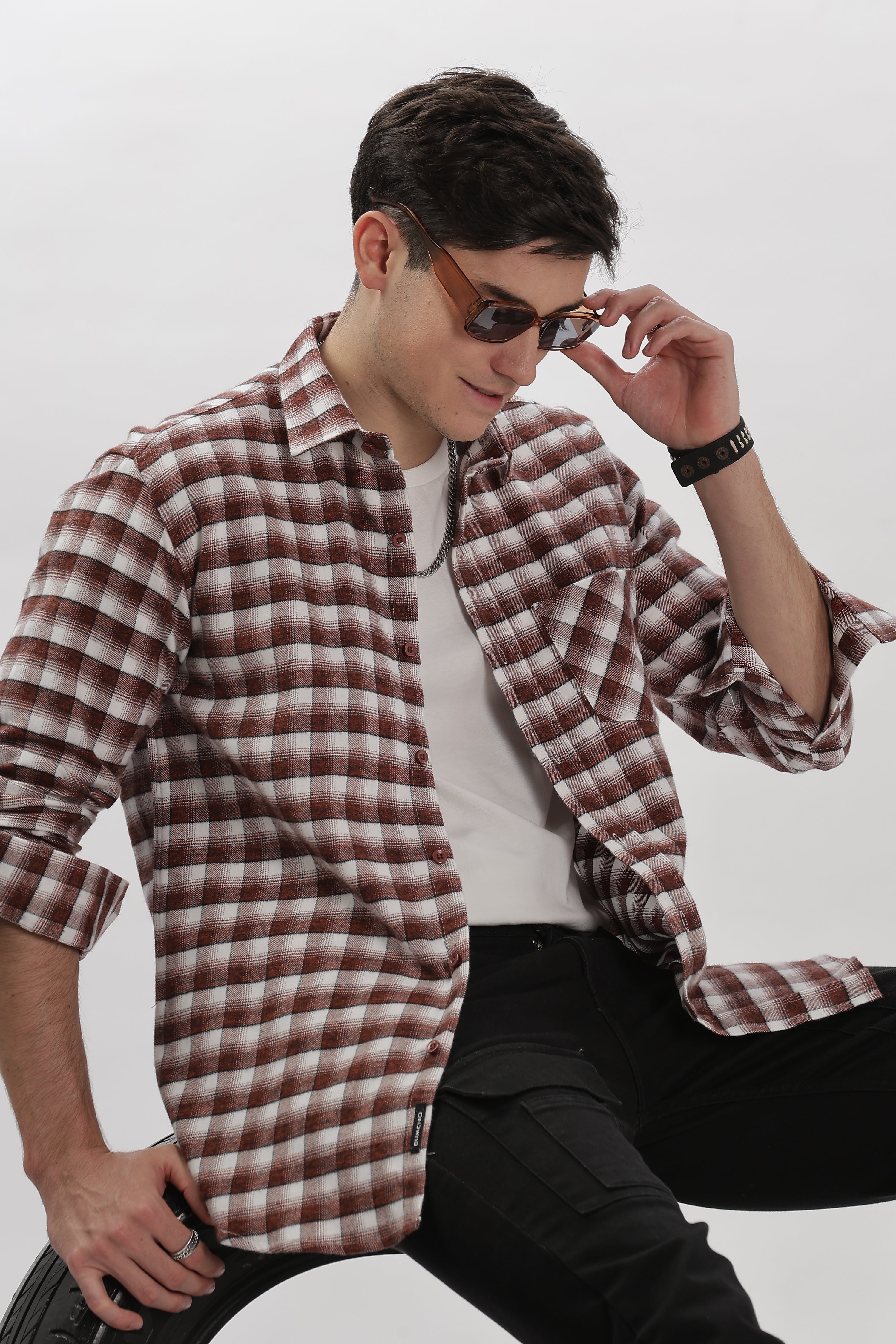 mini maroon flannel relaxed fit overshirt