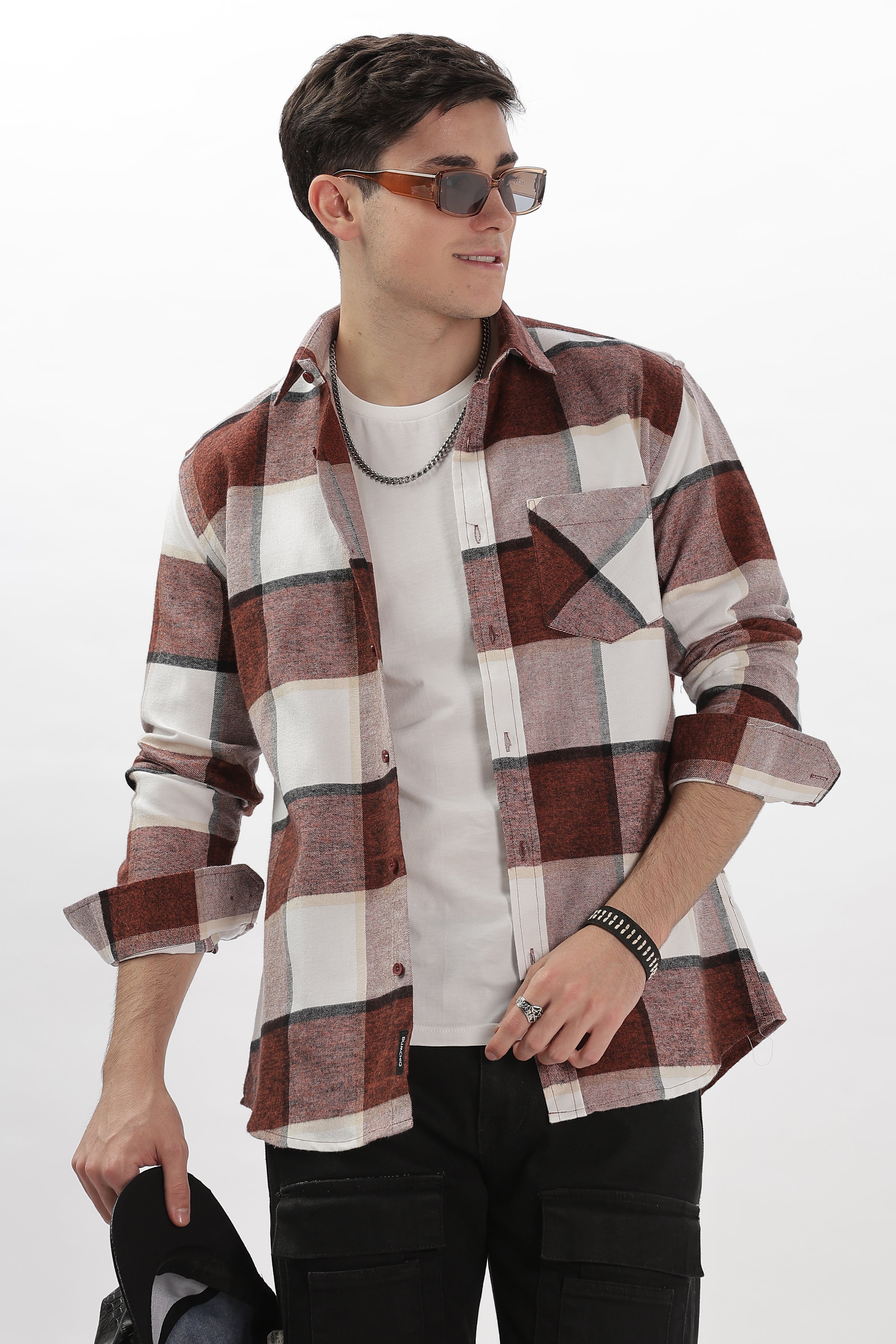 maroon flannel relaxed fit overshirt