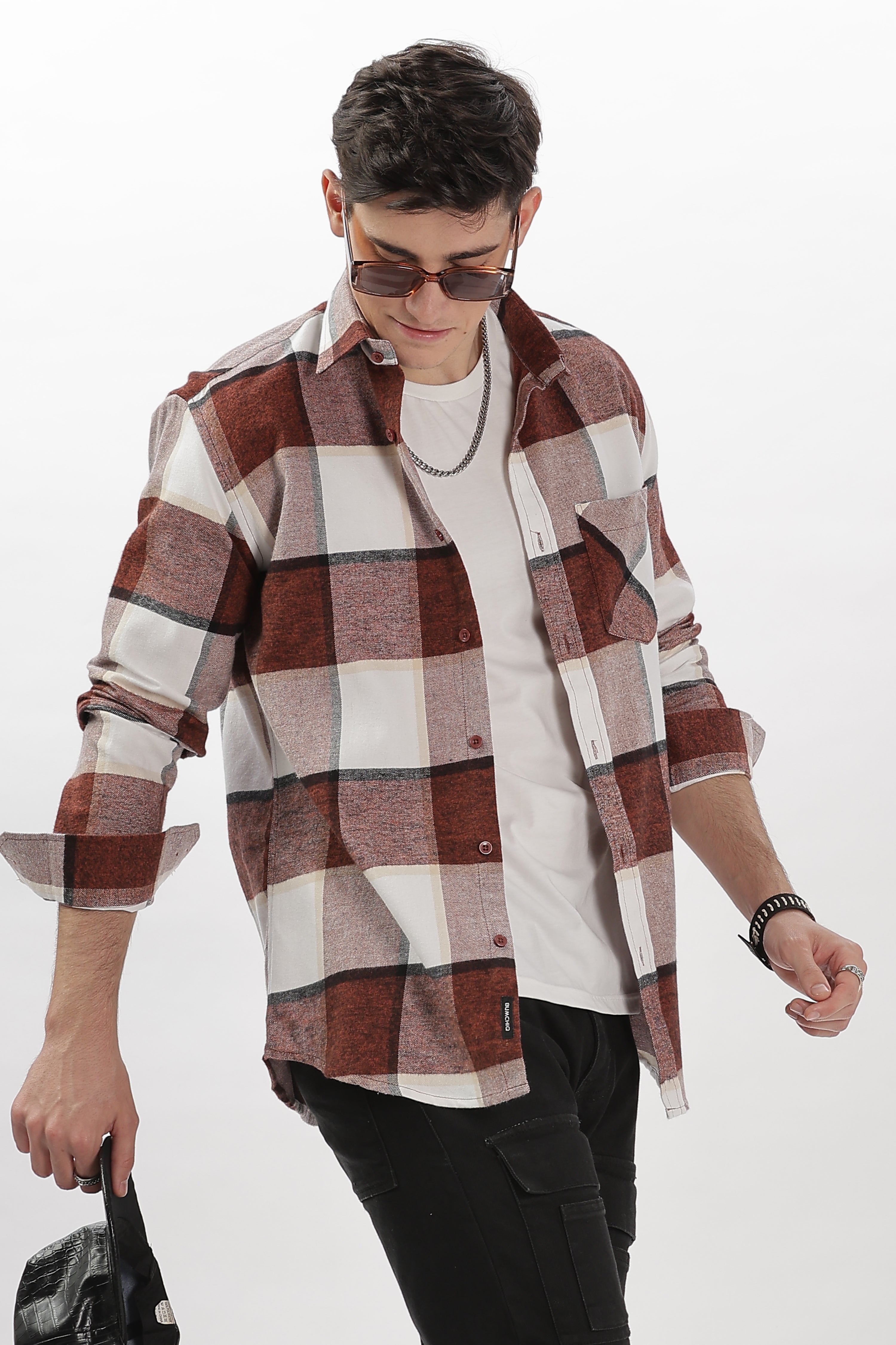 maroon flannel relaxed fit overshirt