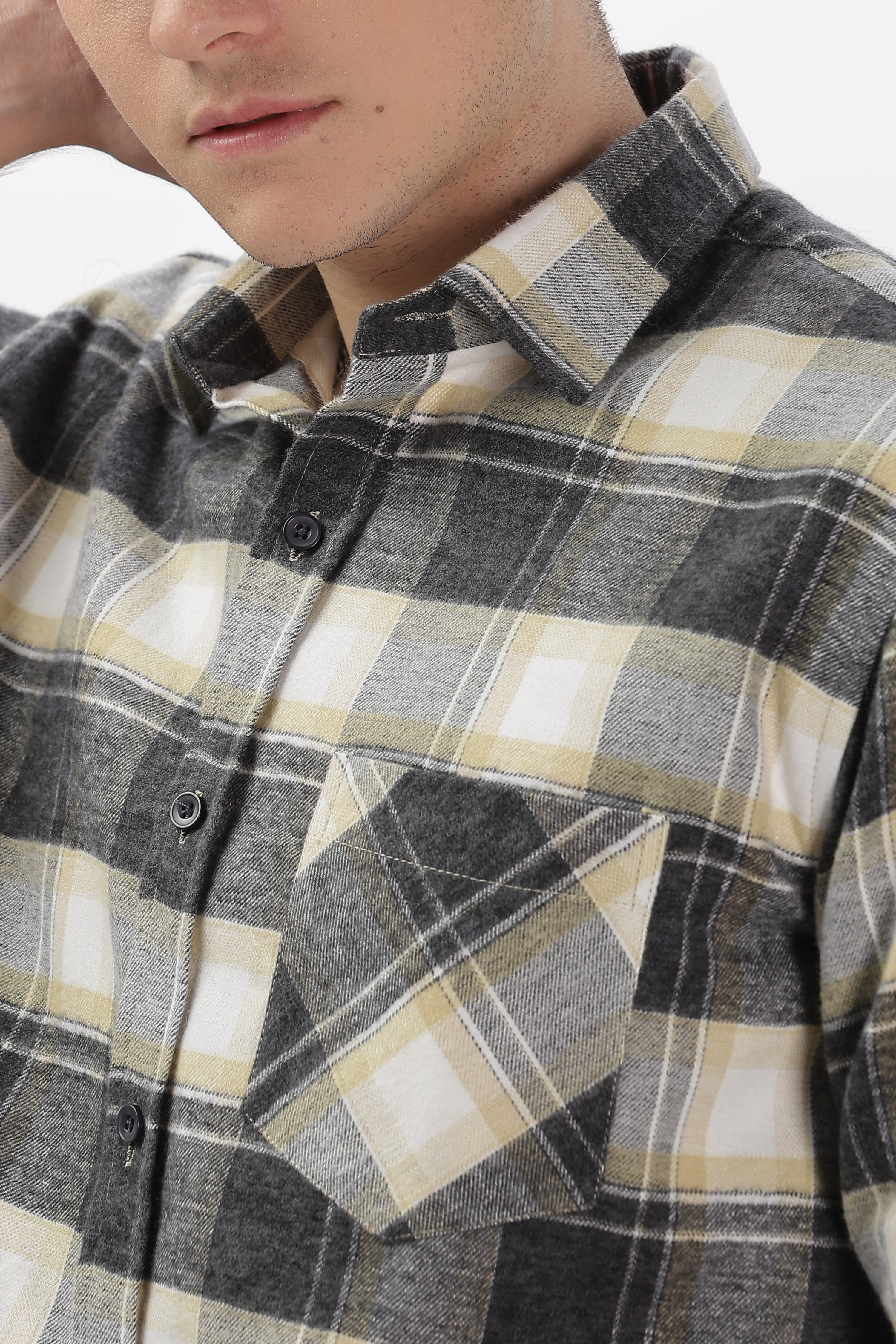 yellow grey flannel relaxed fit overshirt
