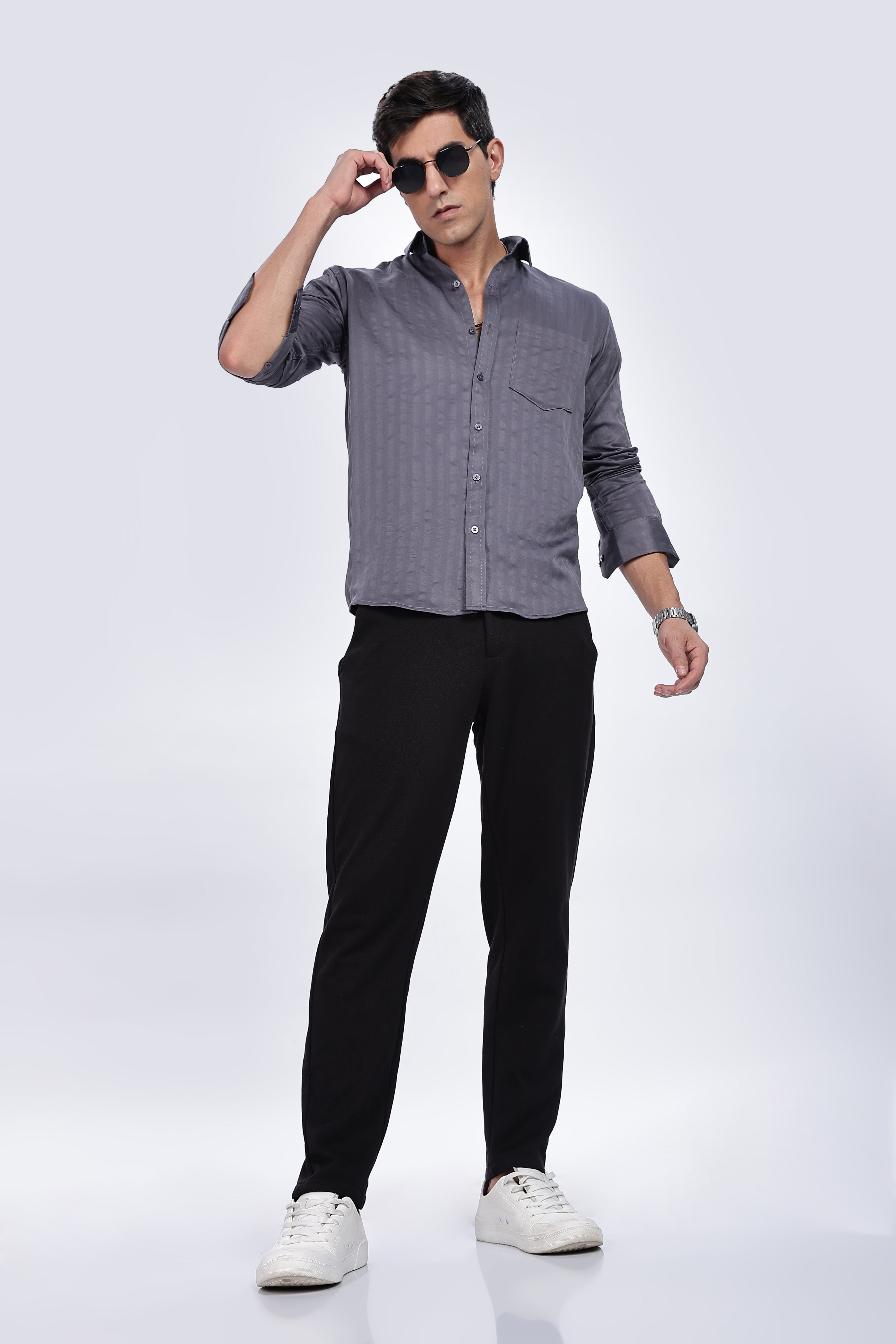 Grey Stripes Solid Shirt