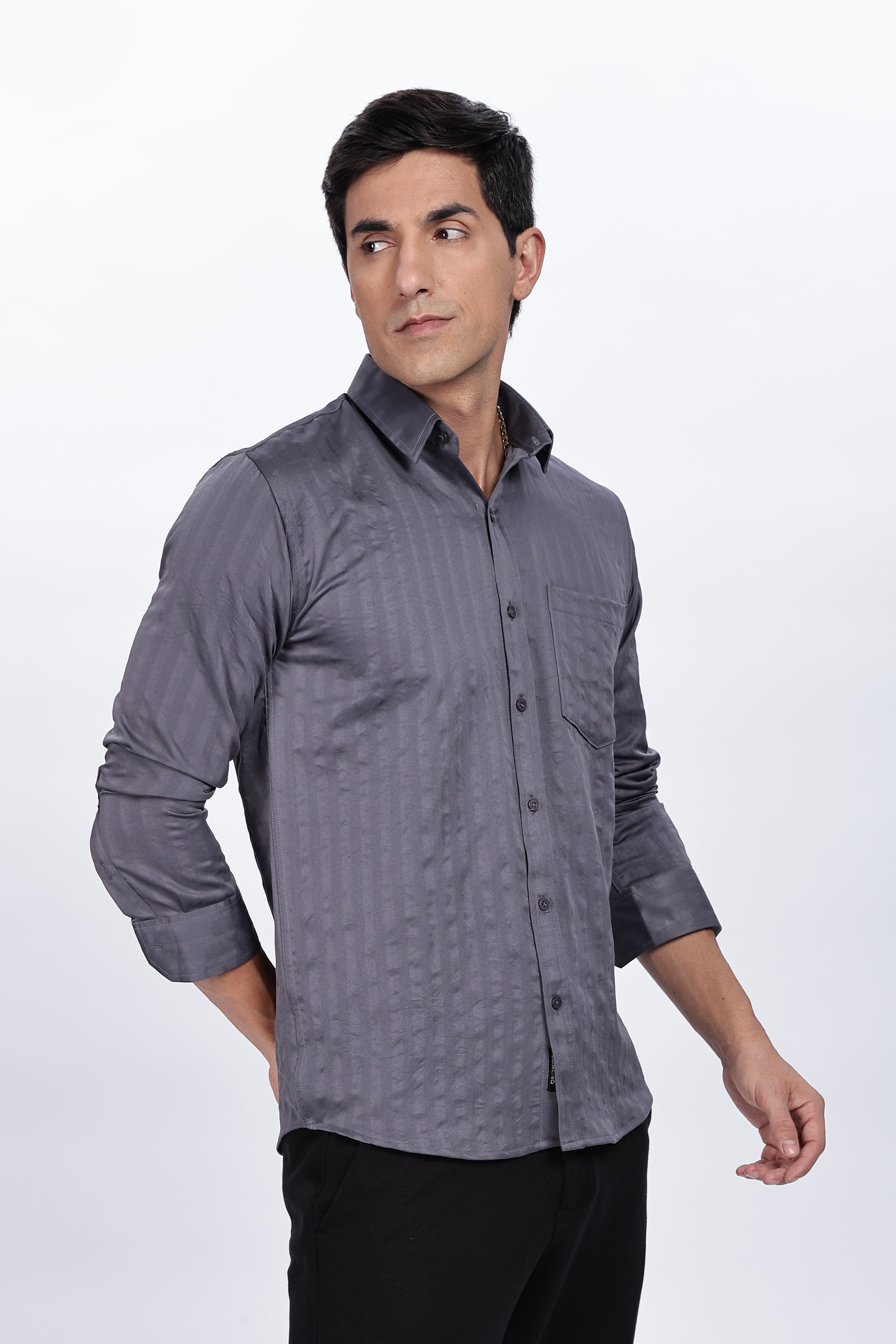 Grey Stripes Solid Shirt
