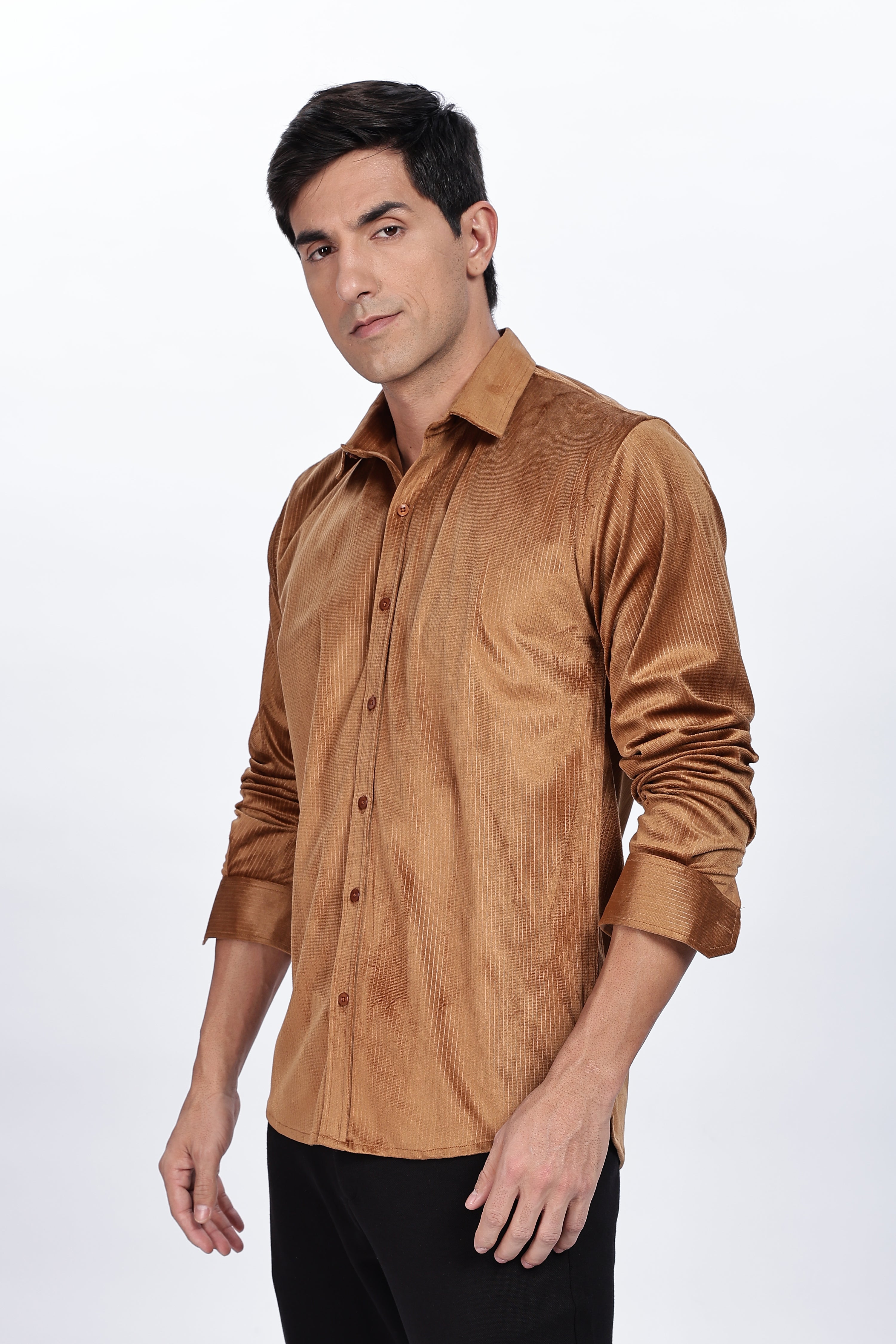 Pleat Creased Beige Shirt