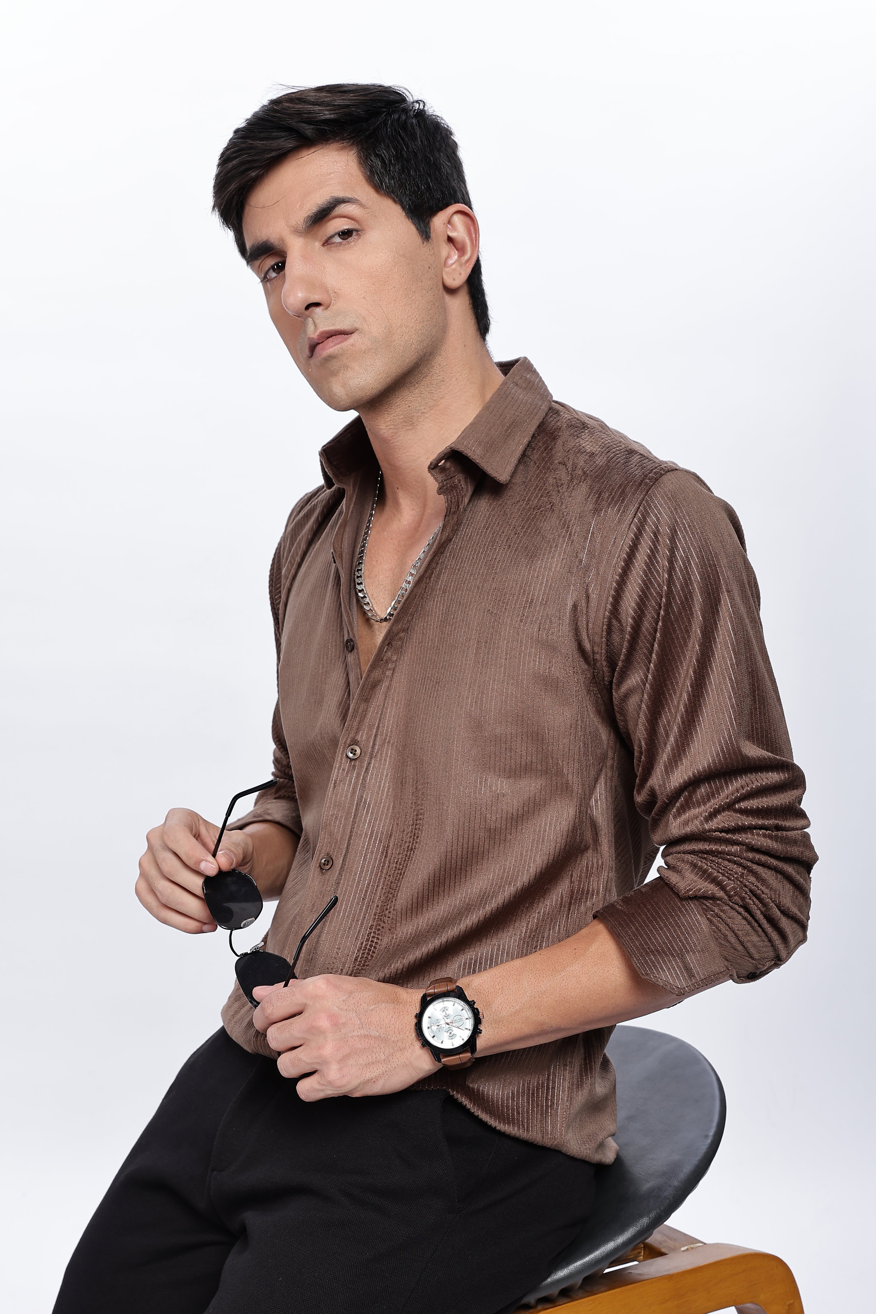 Pleat Creased Brown Shirt