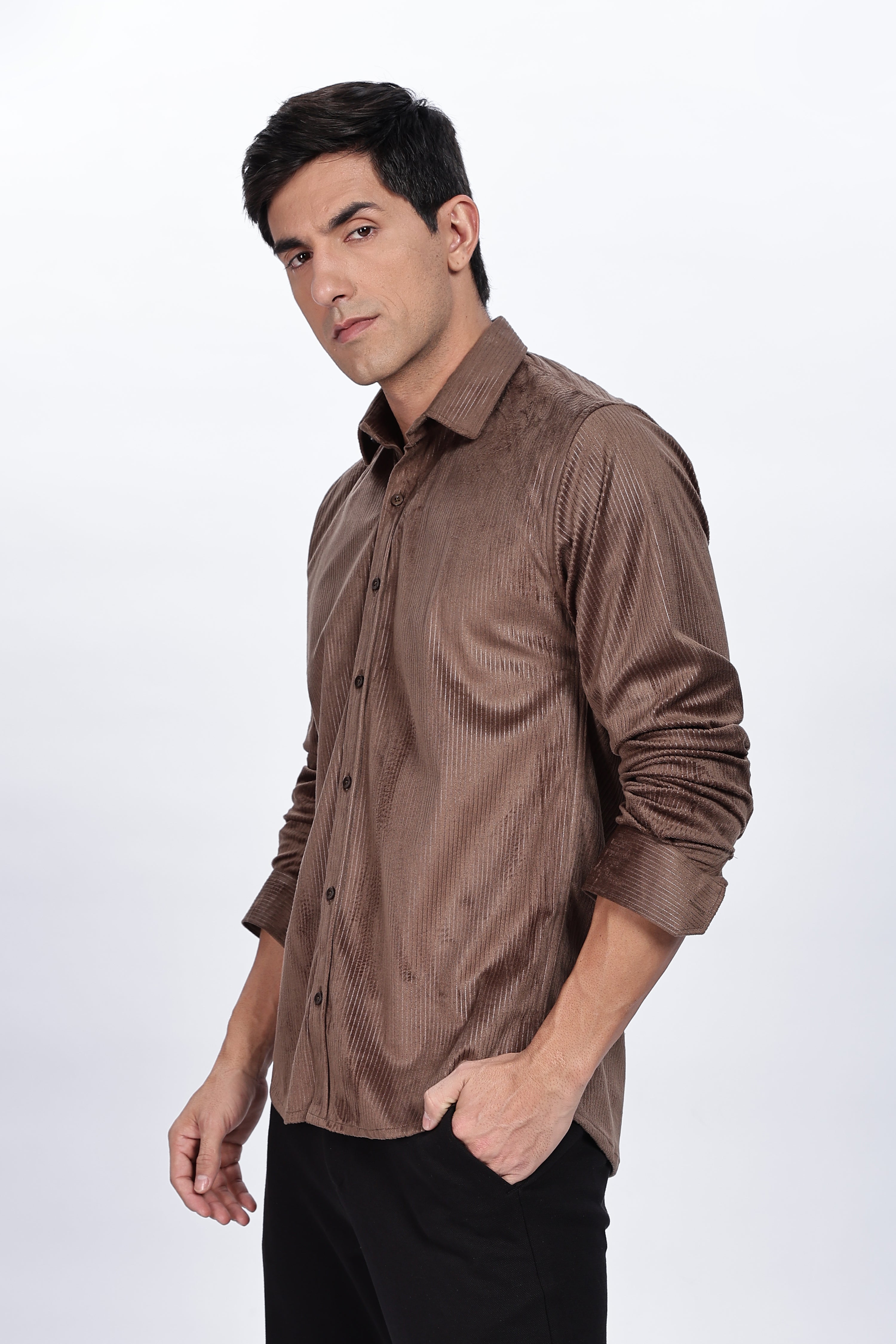 Pleat Creased Brown Shirt