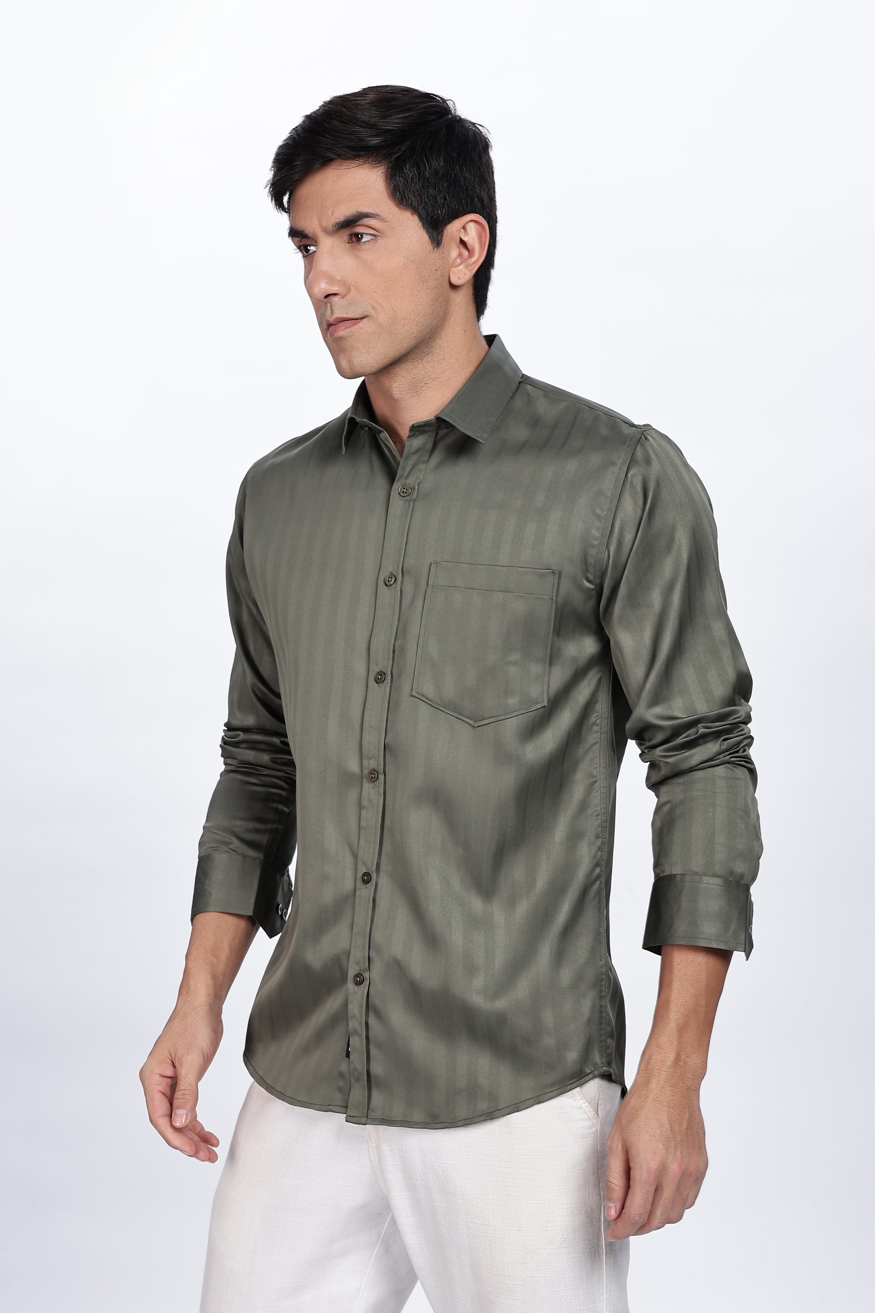 Olive Green Stripes Shirt