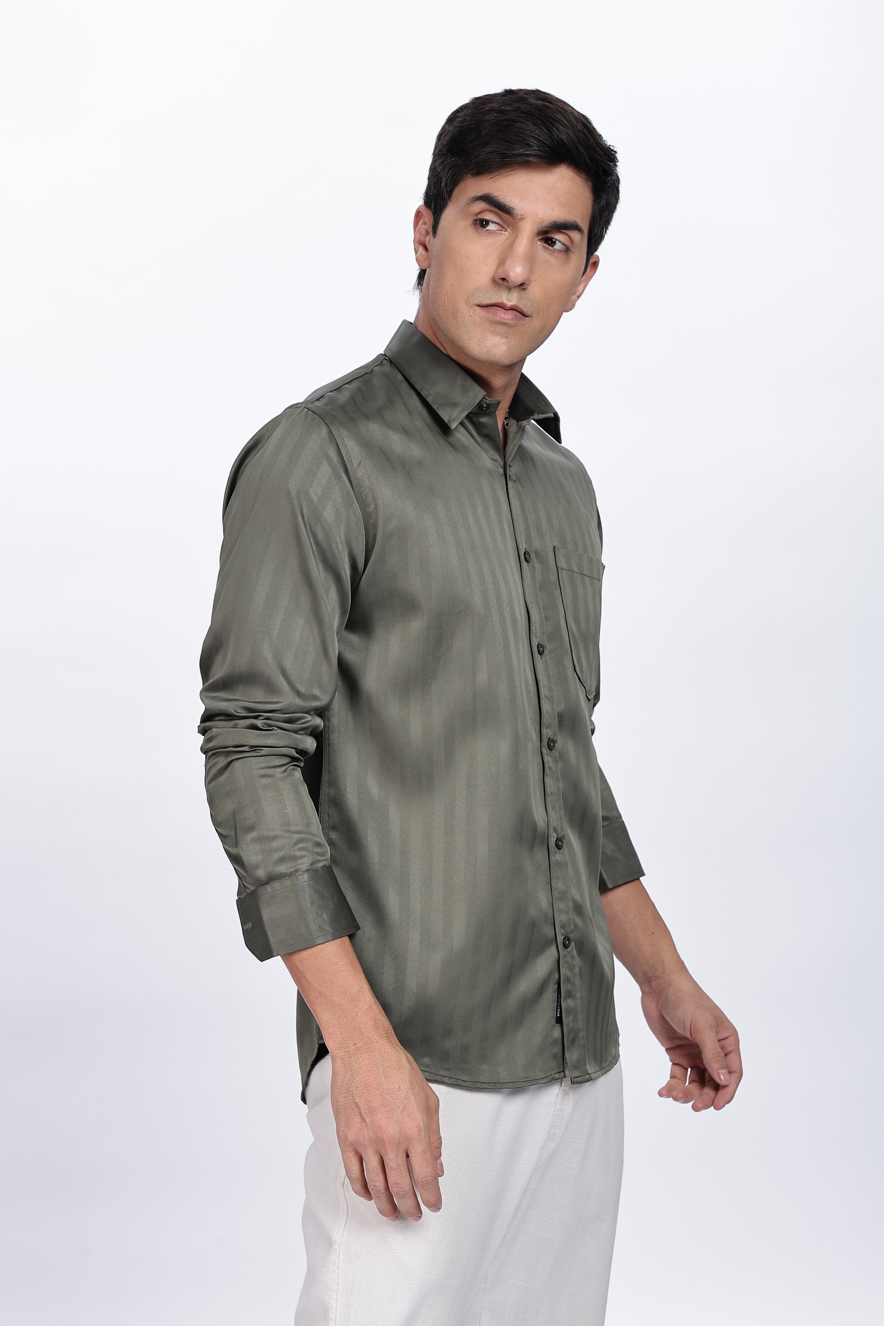 Olive Green Stripes Shirt