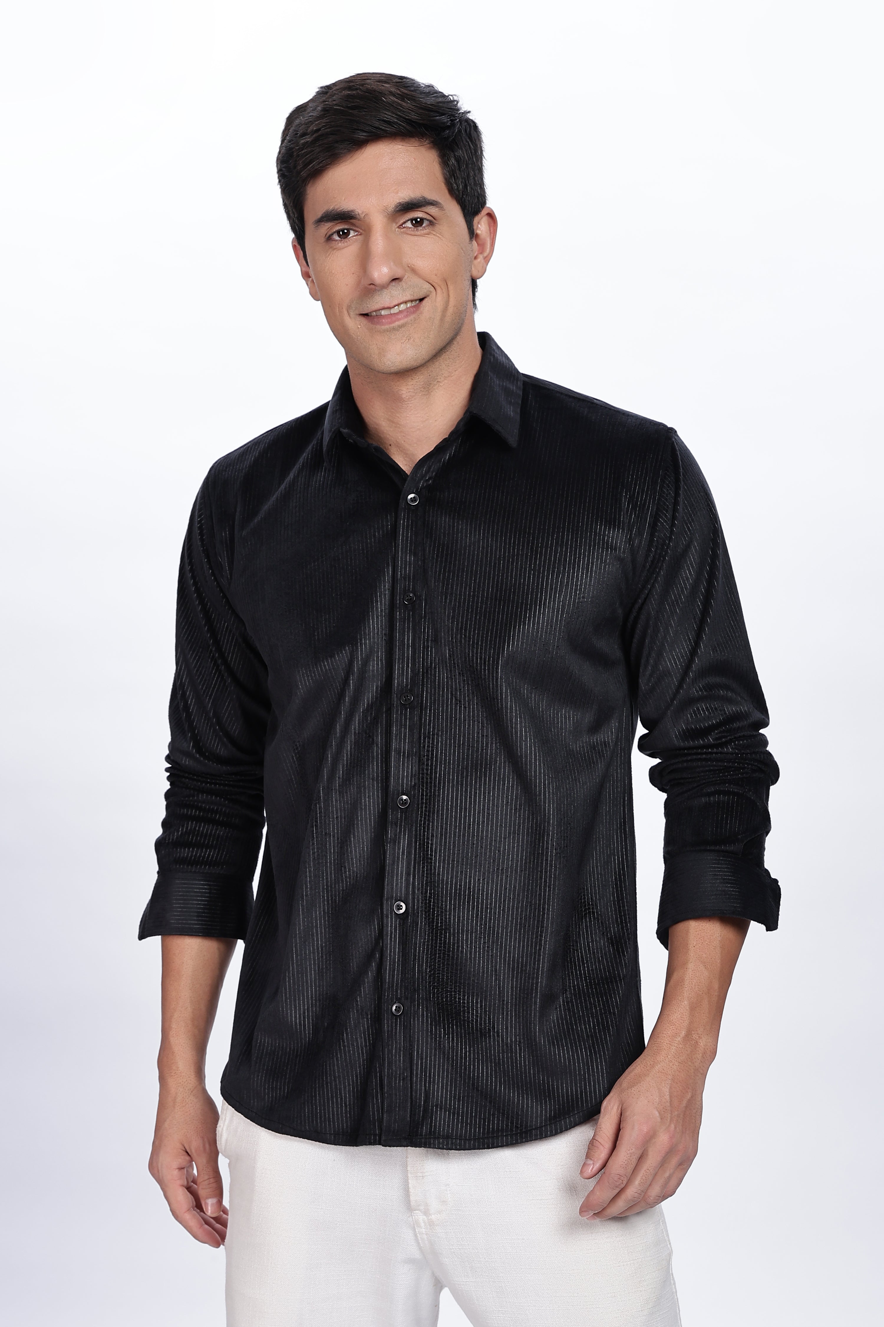 Pleat creased black shirt