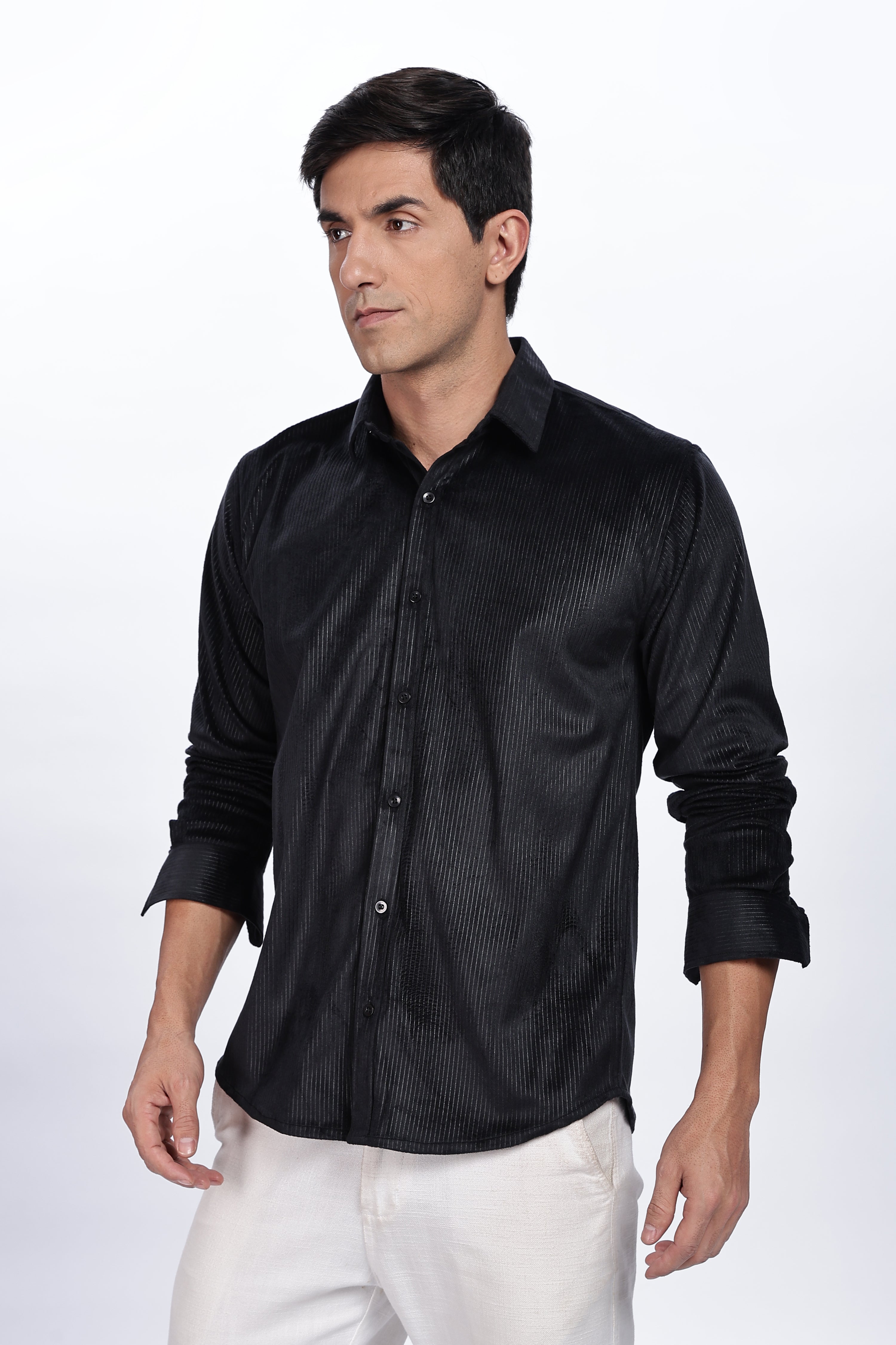 Pleat creased black shirt
