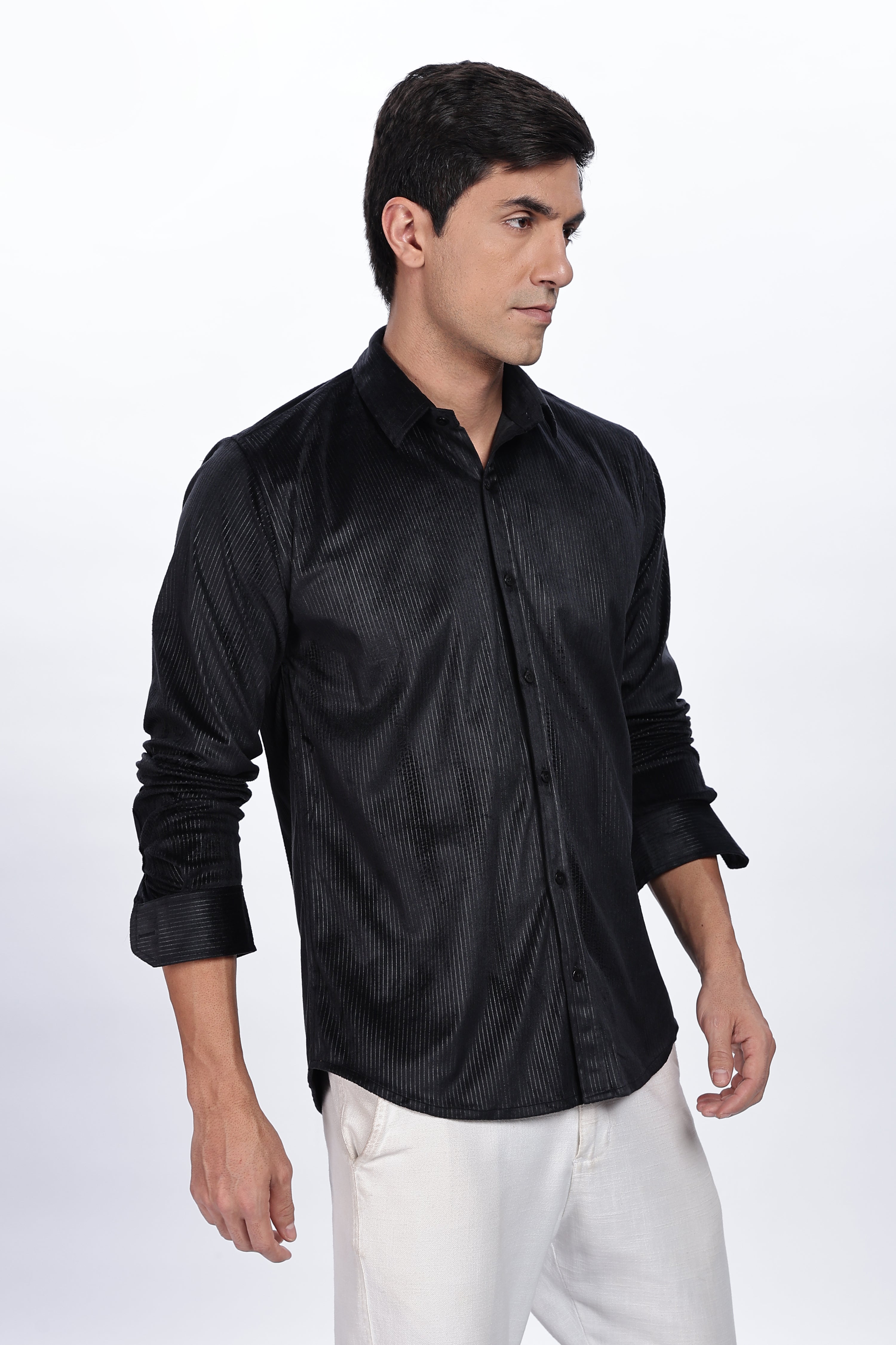 Pleat creased black shirt