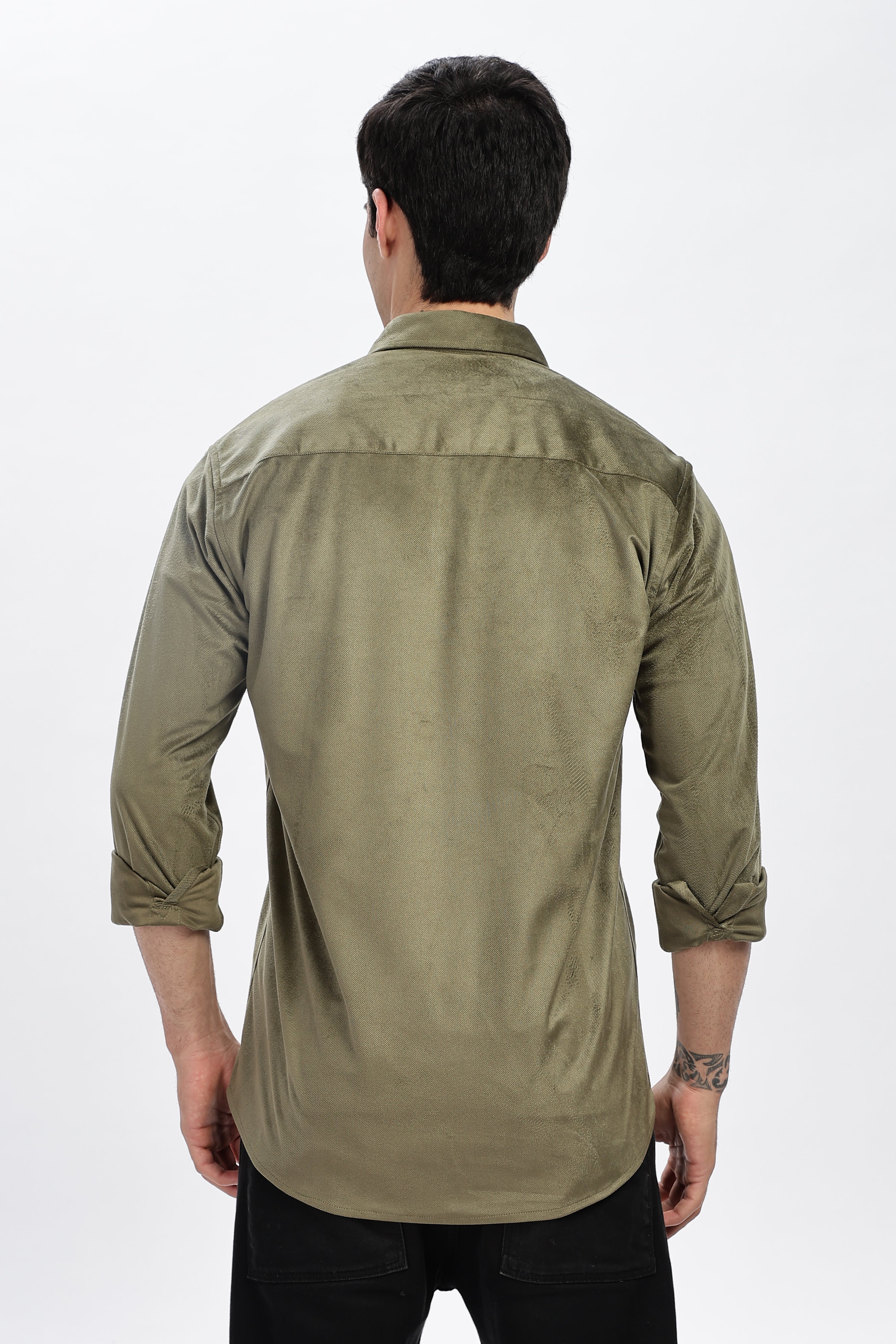 Olive Double Pocket Solid Shirt