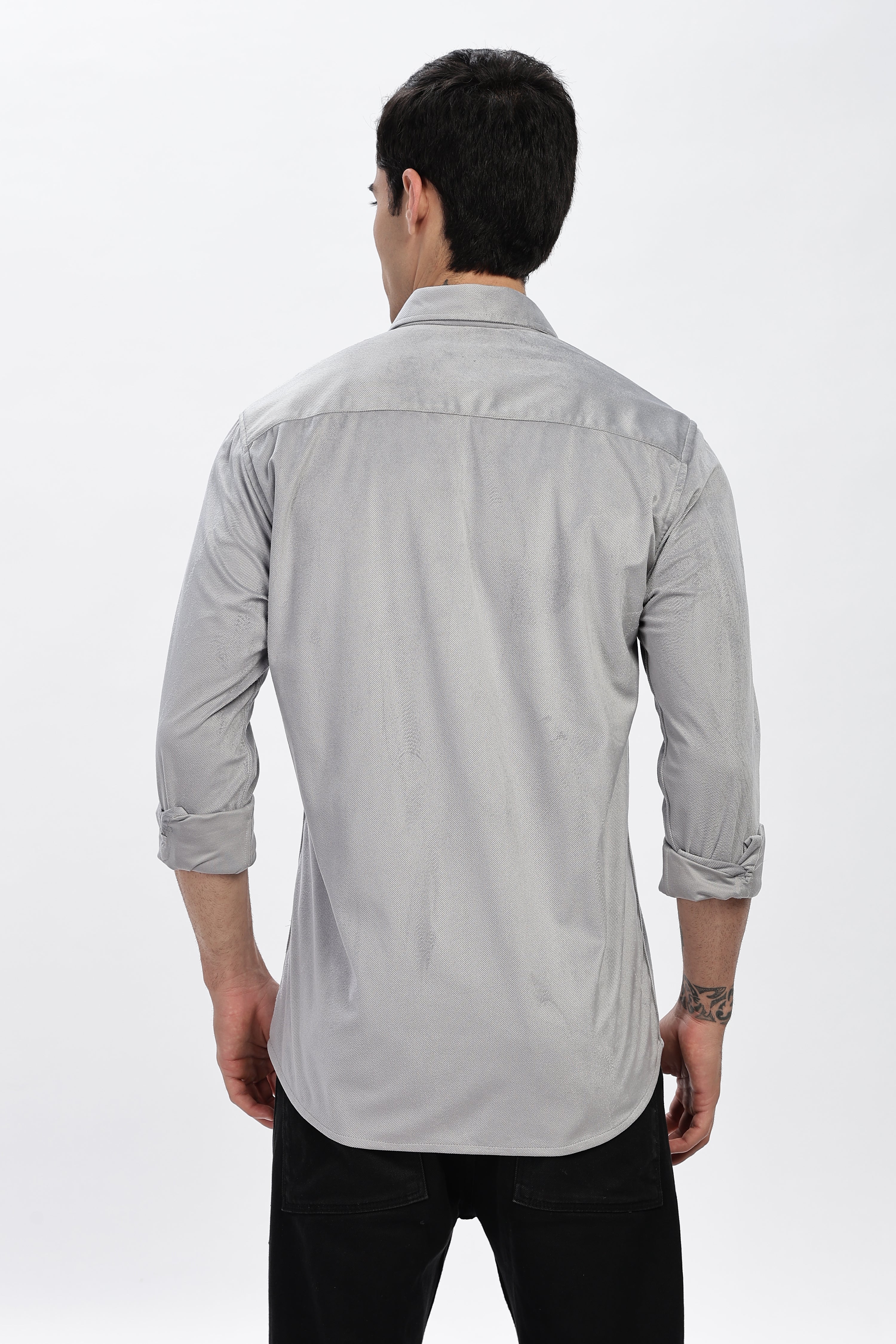 Light Grey Double Pocket Solid Shirt