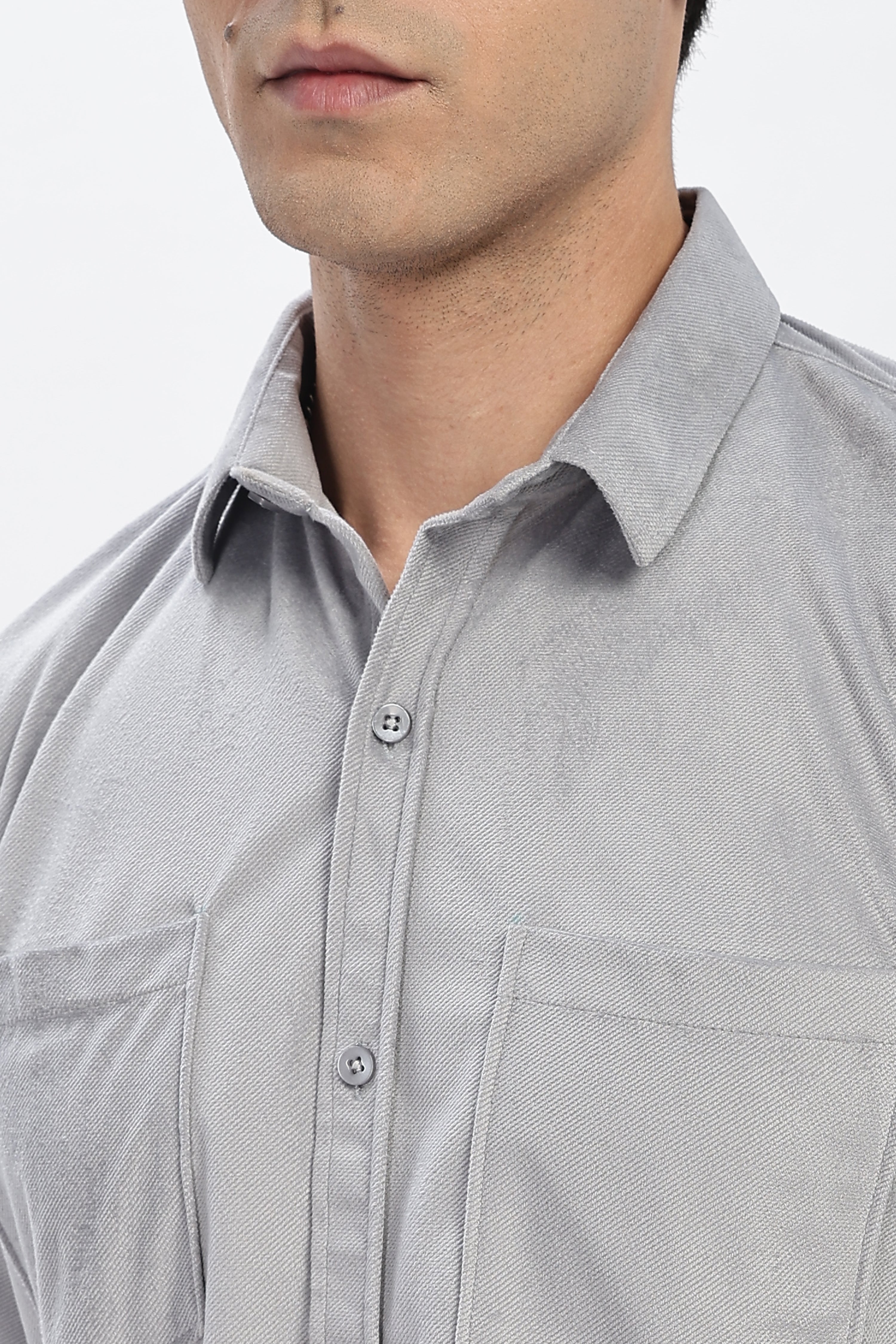 Light Grey Double Pocket Solid Shirt