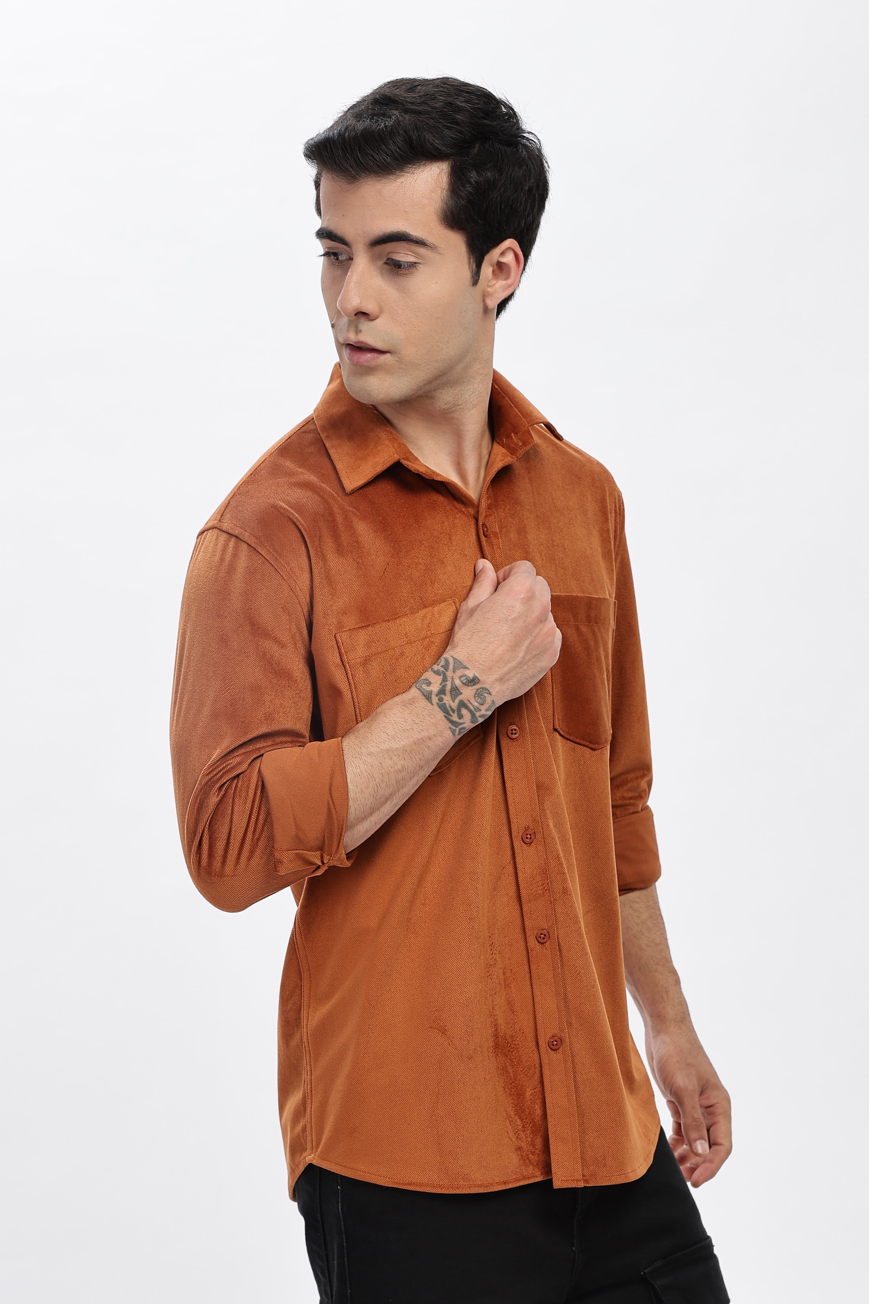 Brown Double Pocket Solid Shirt