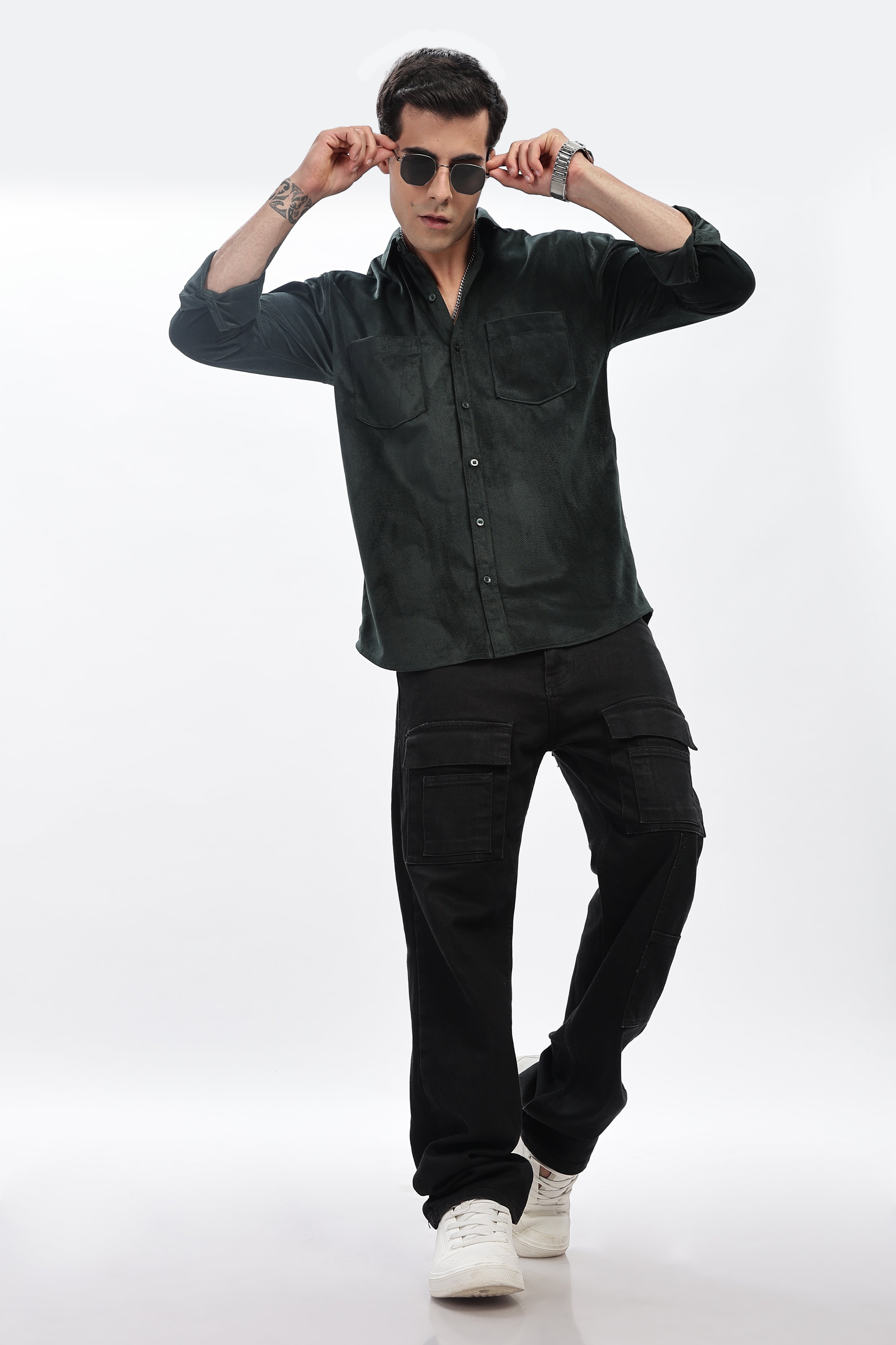 Lavish Green Double Pocket Solid Shirt