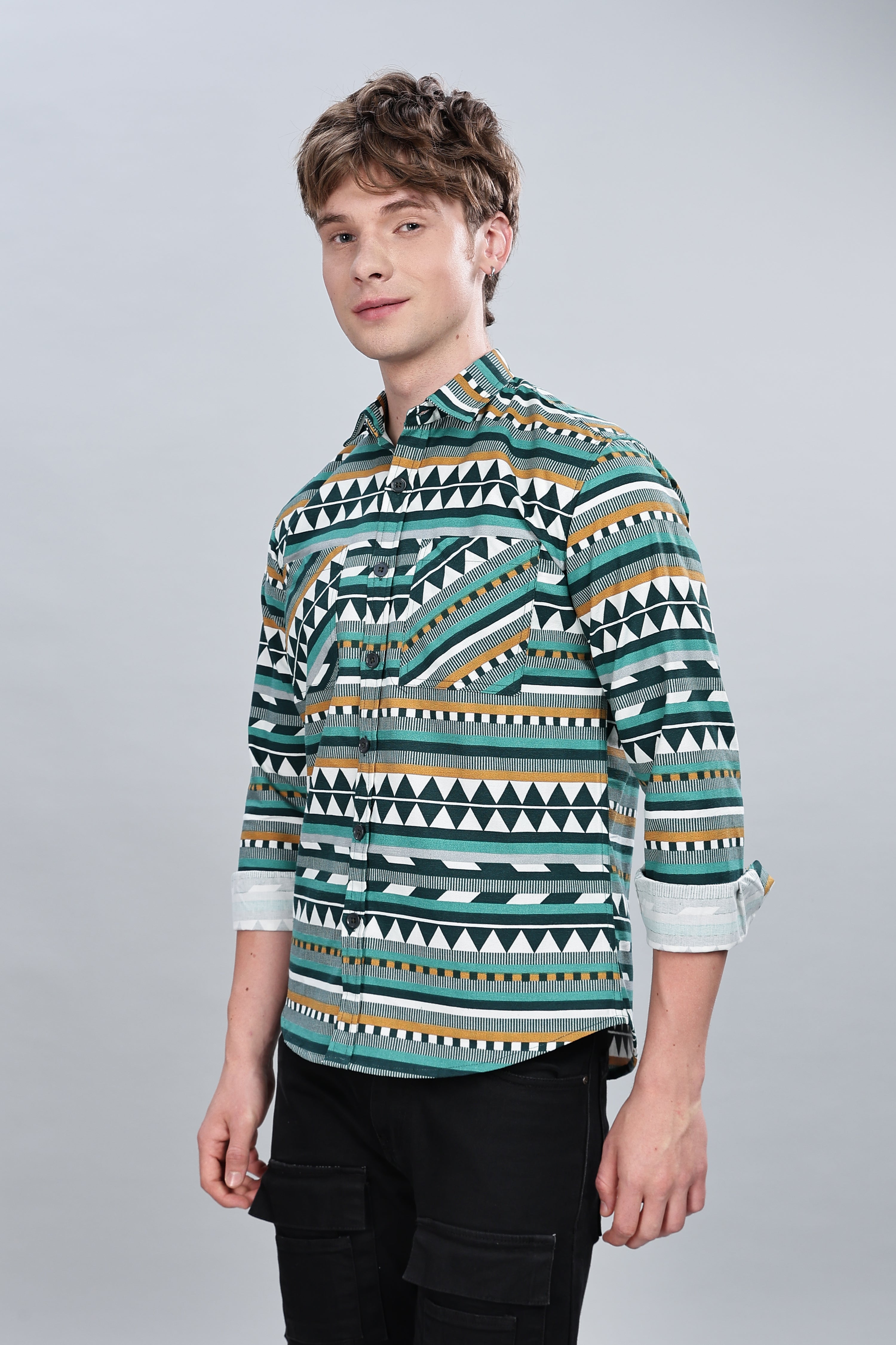 Green Aztec Relaxed Fit Overshirt