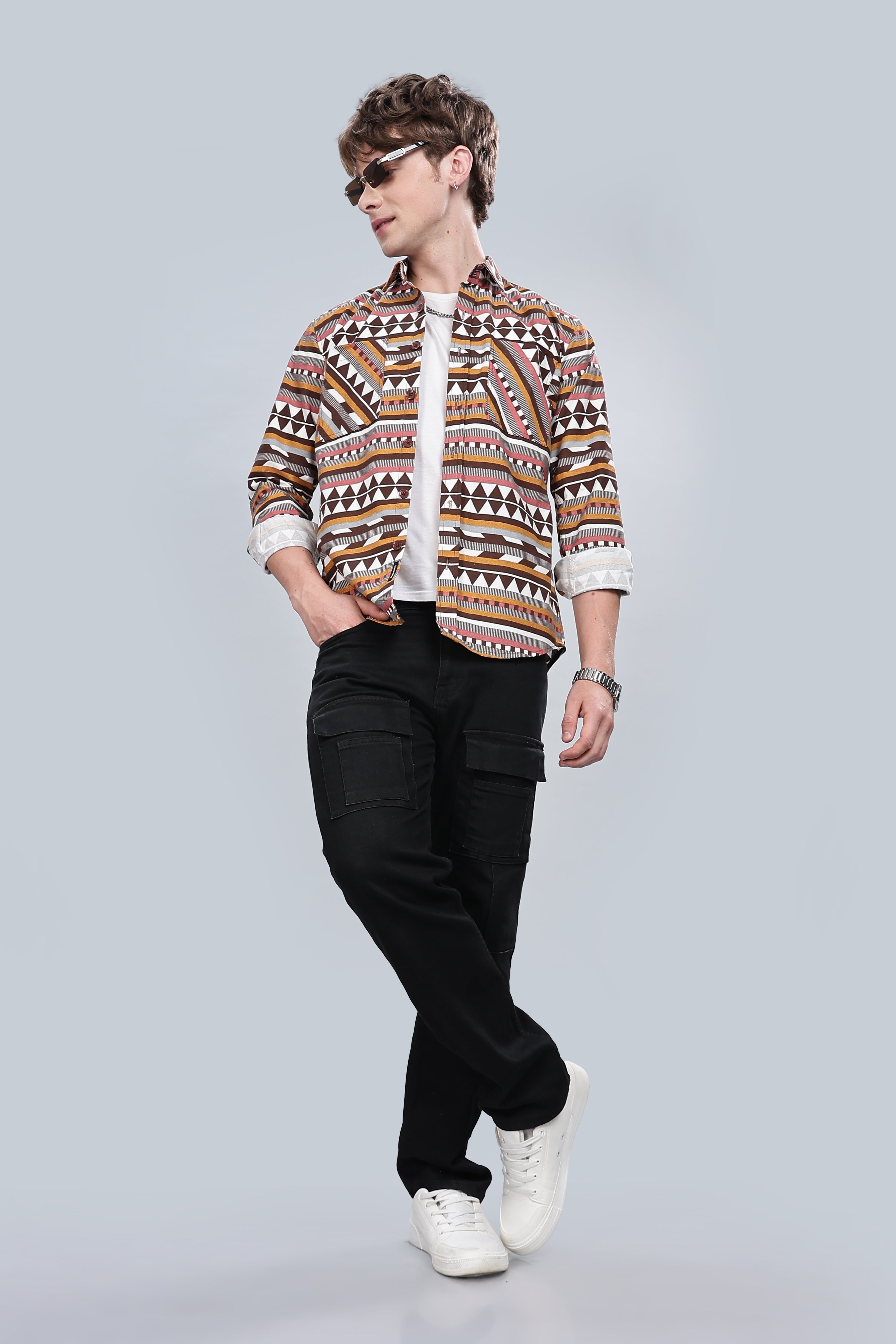 Orange Aztec Relaxed Fit Overshirt