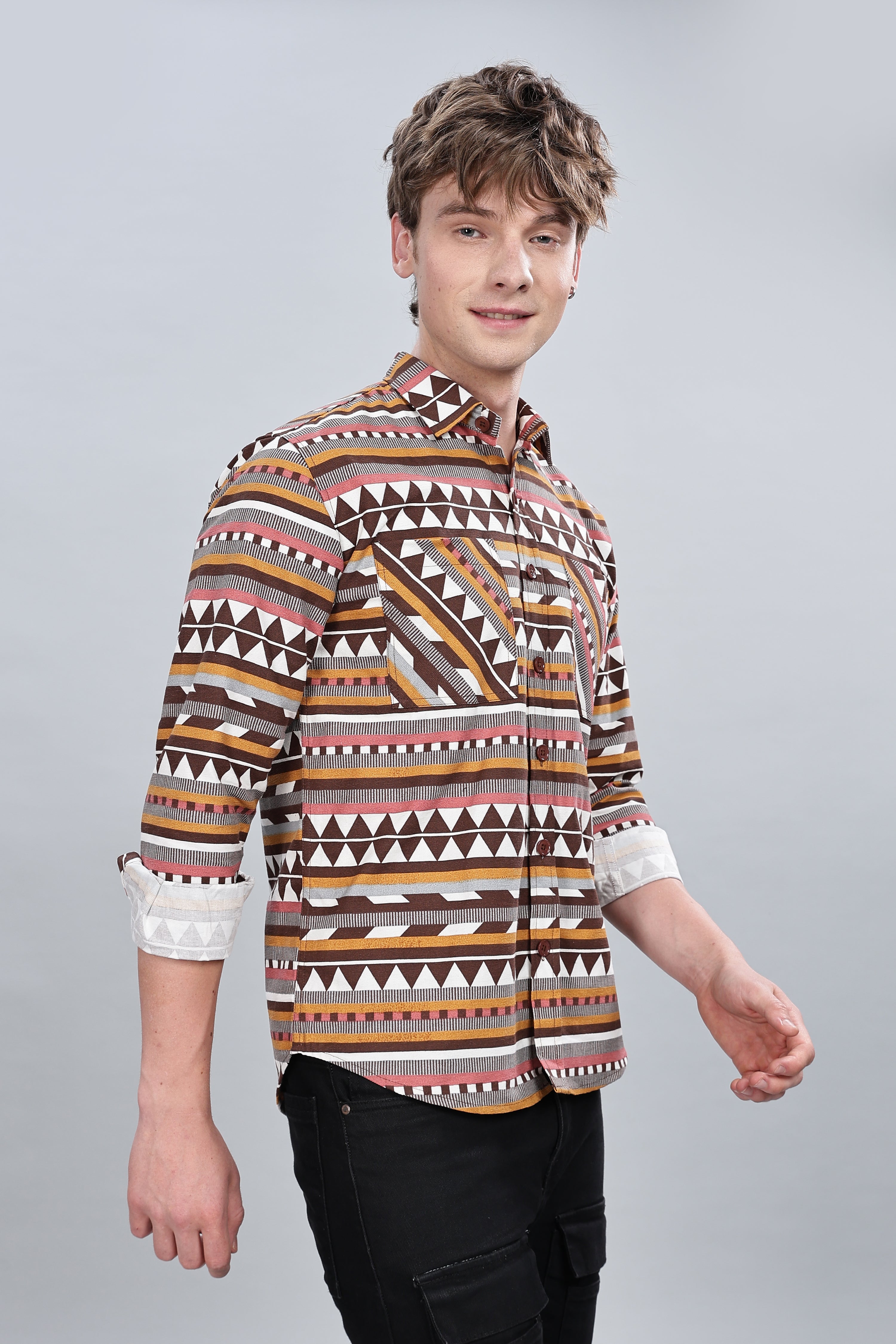 Orange Aztec Relaxed Fit Overshirt