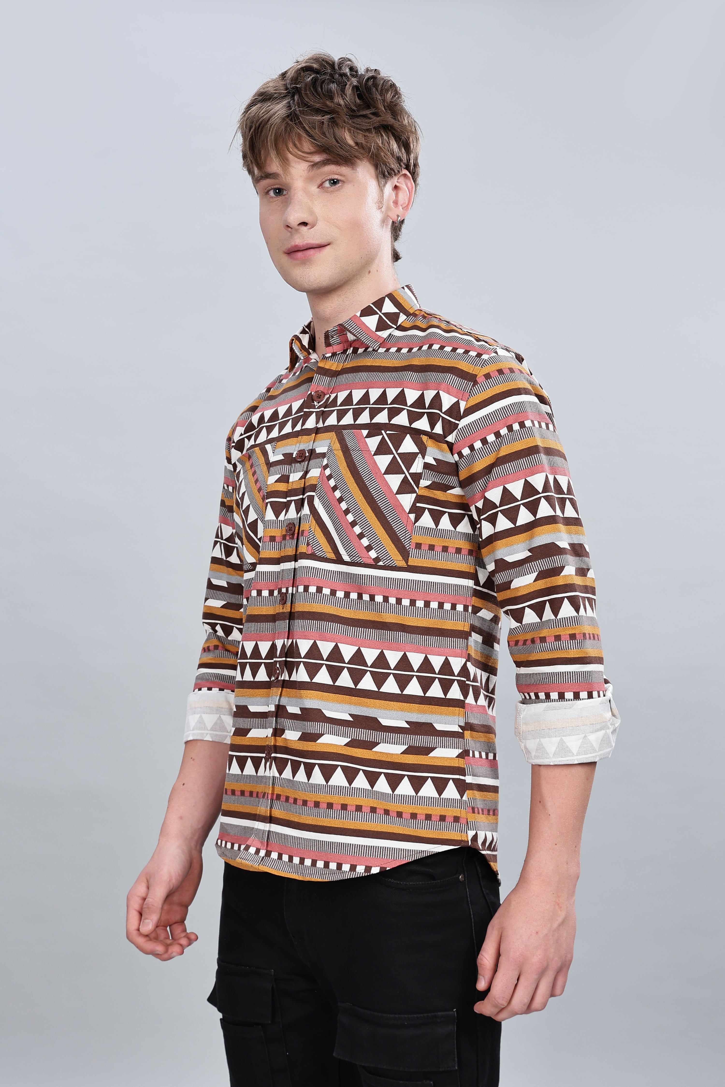 Orange Aztec Relaxed Fit Overshirt