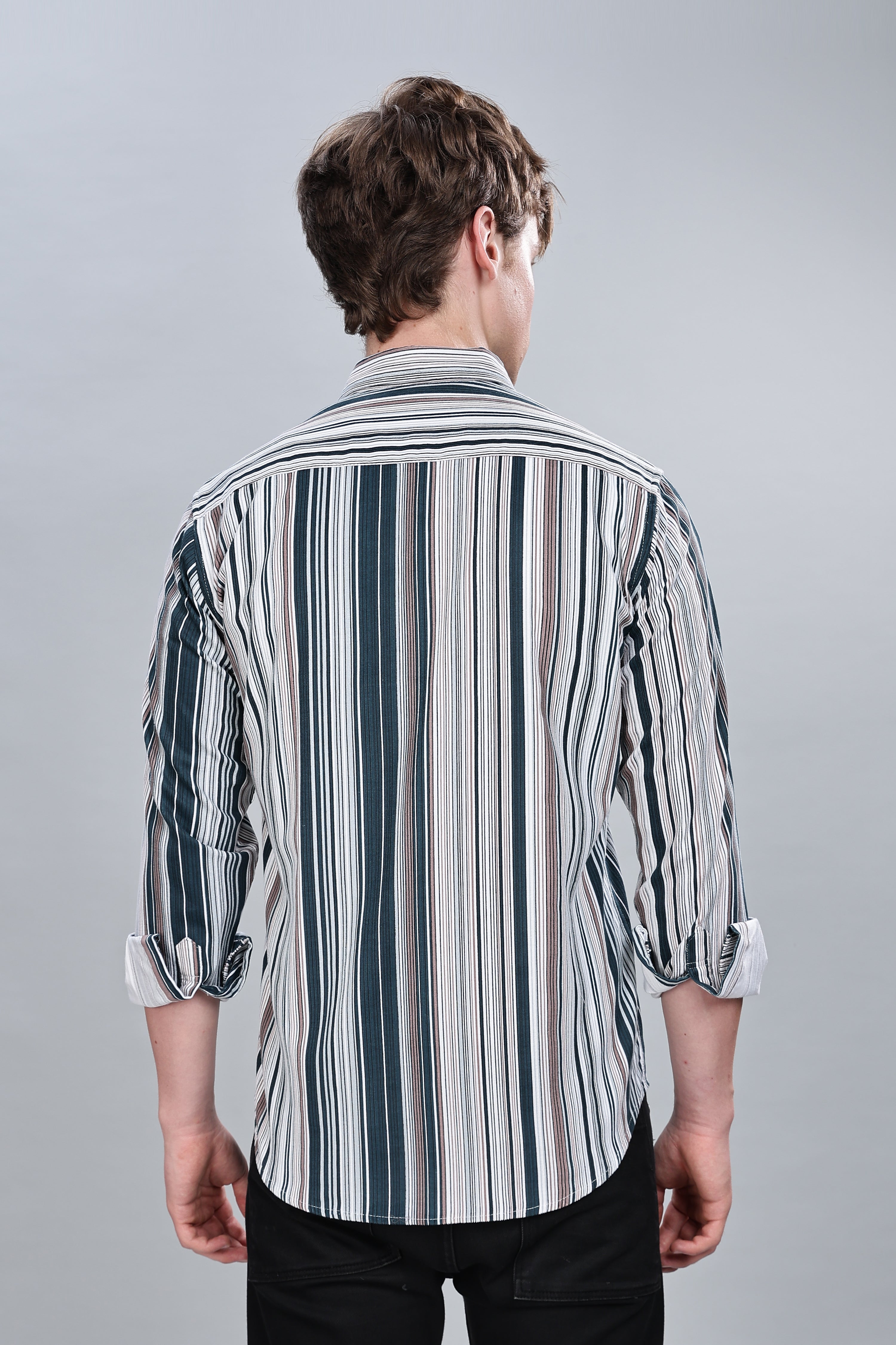 Green Cream Stripes Relaxed Fit Overshirt