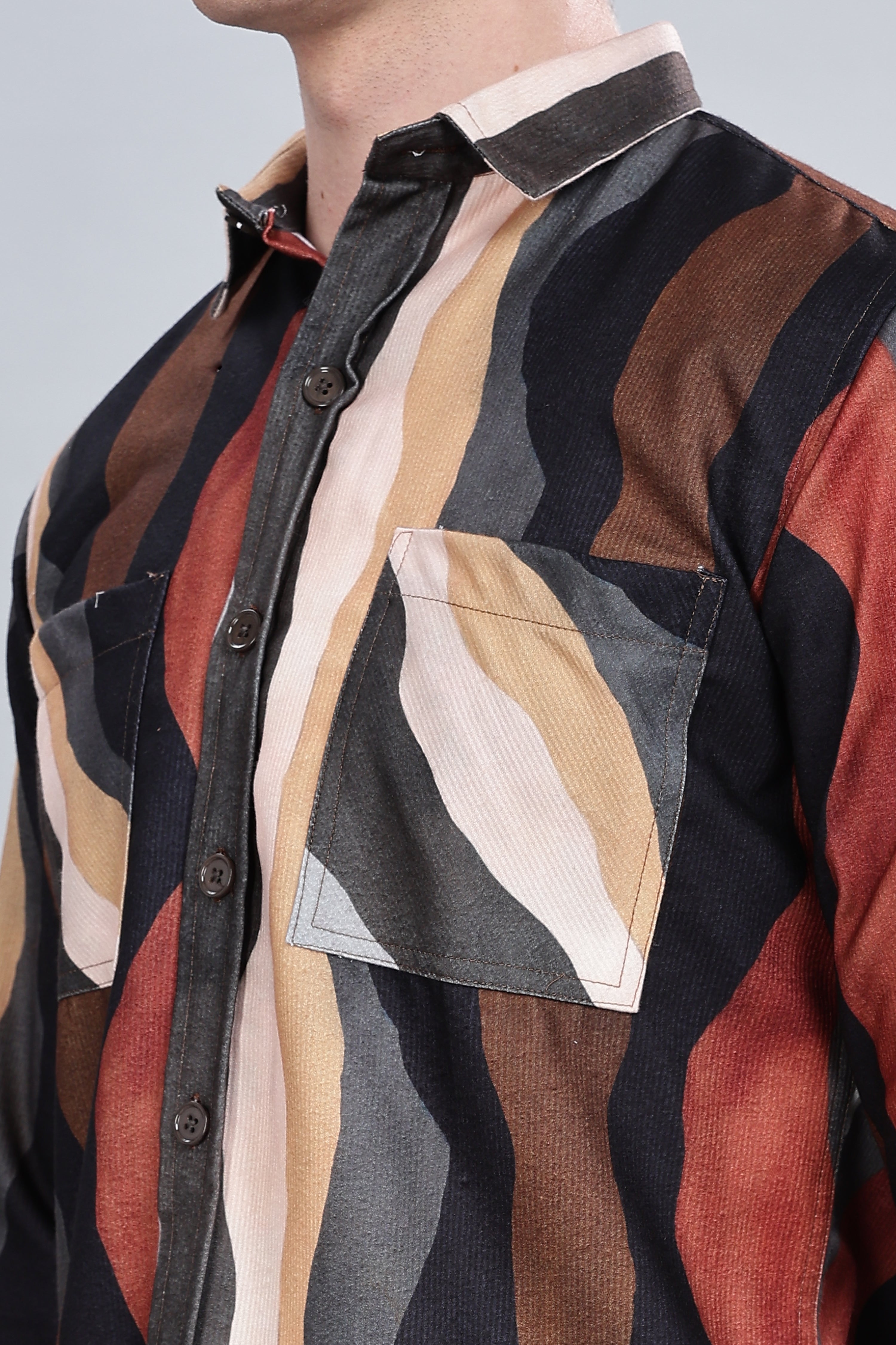 Brown Wavy Relaxed Fit Overshirt