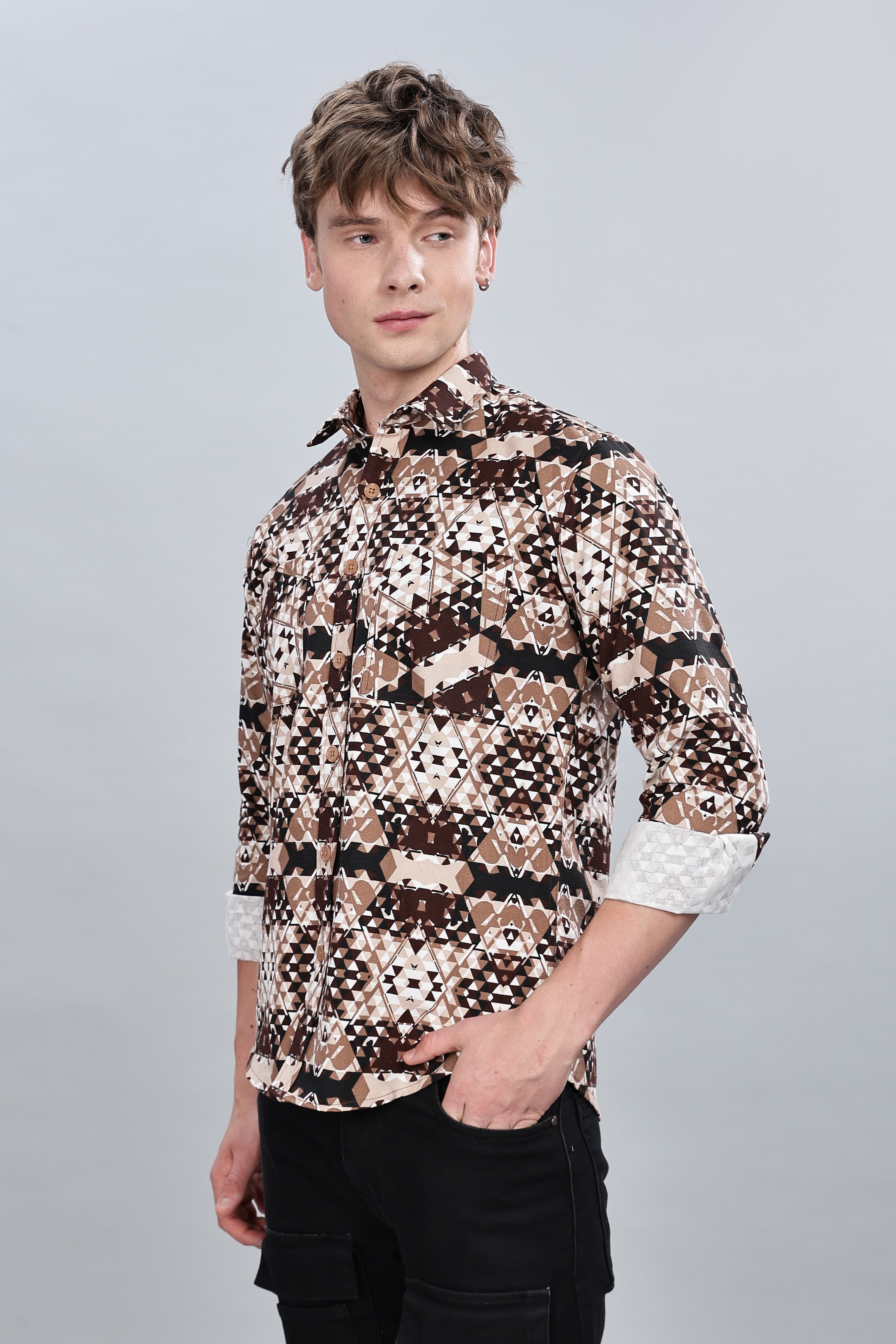 Cream Abstractix Relaxed Fit Overshirt