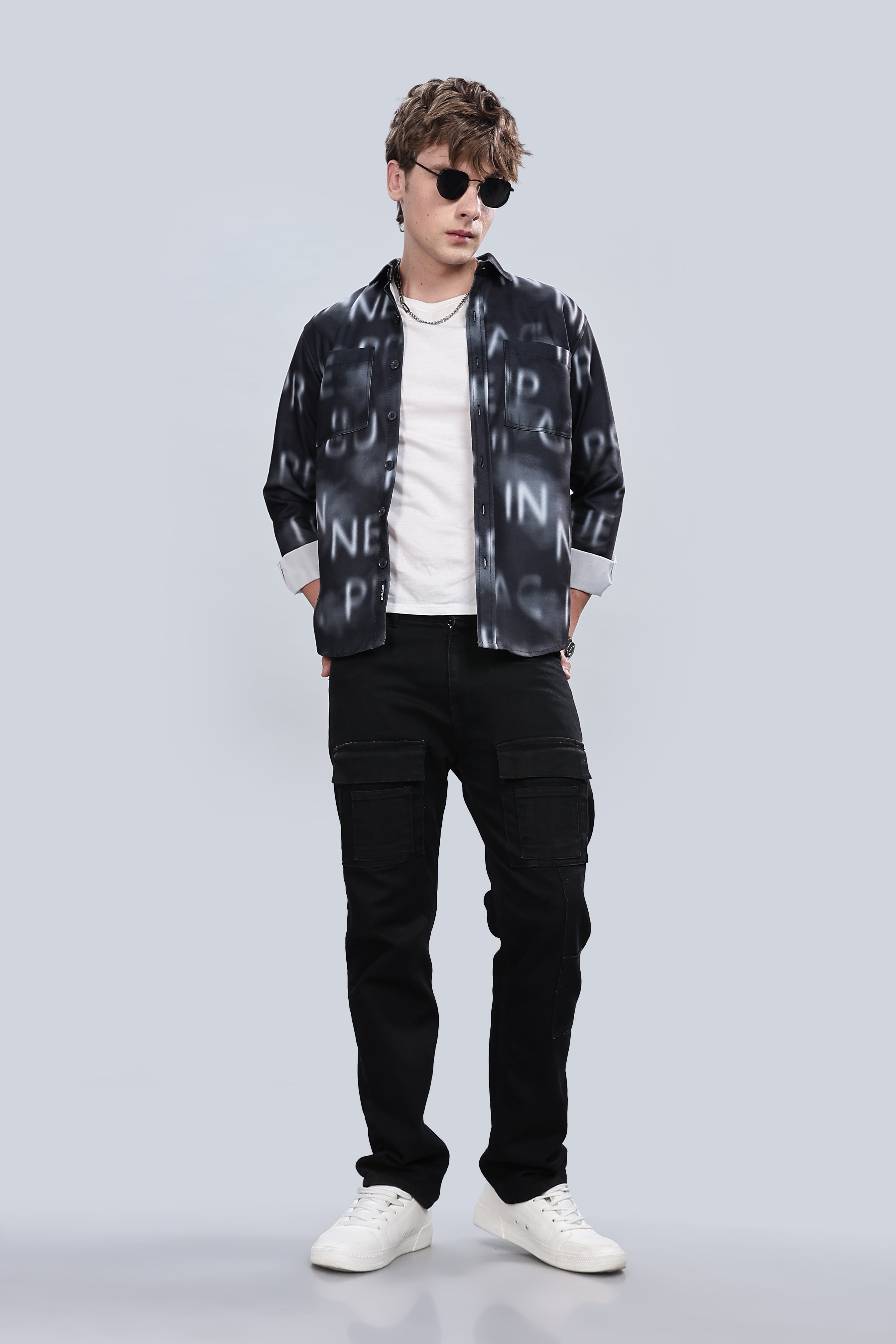 Black Alphabetical Relaxed Fit Overshirt