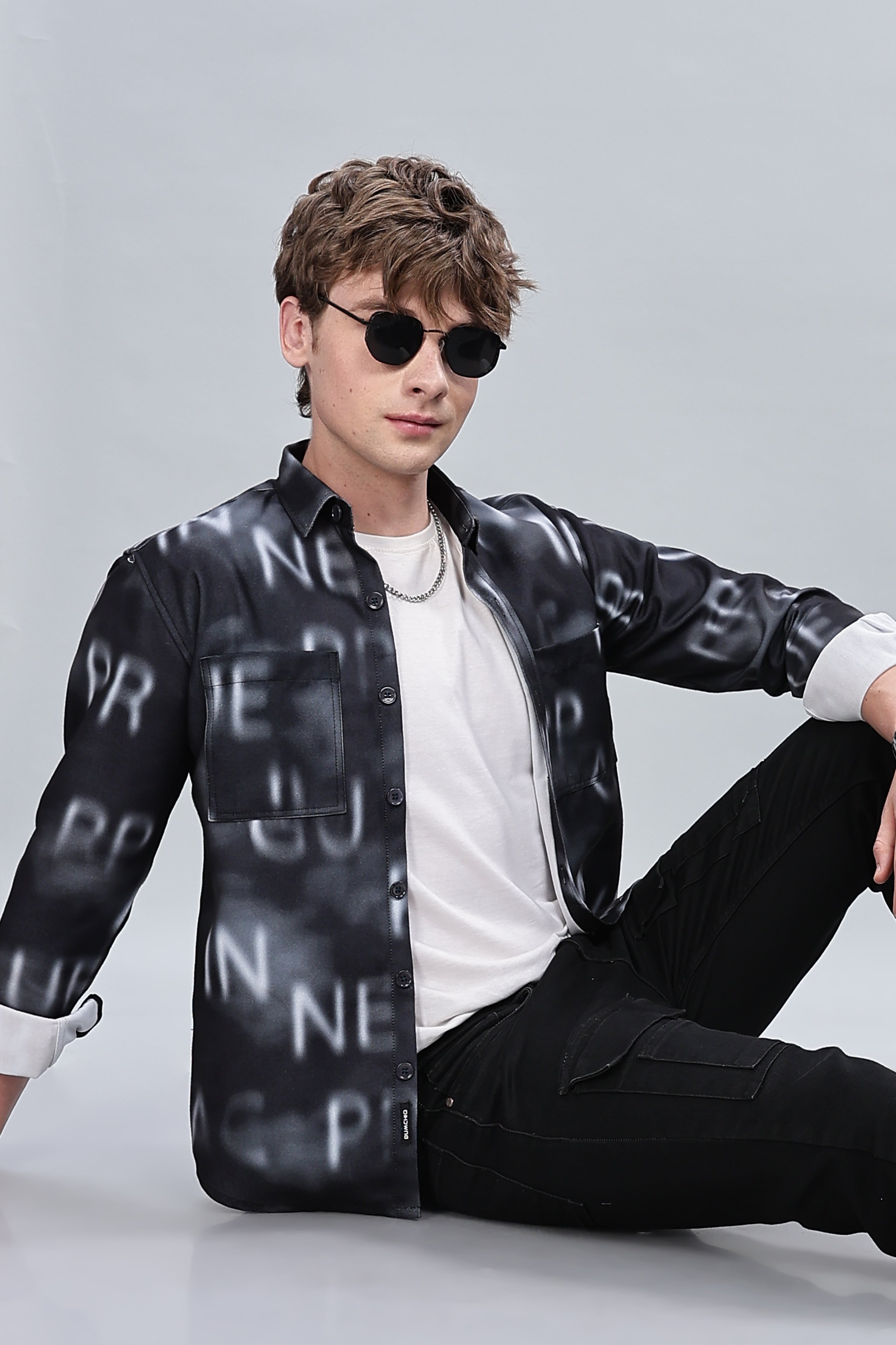 Black Alphabetical Relaxed Fit Overshirt