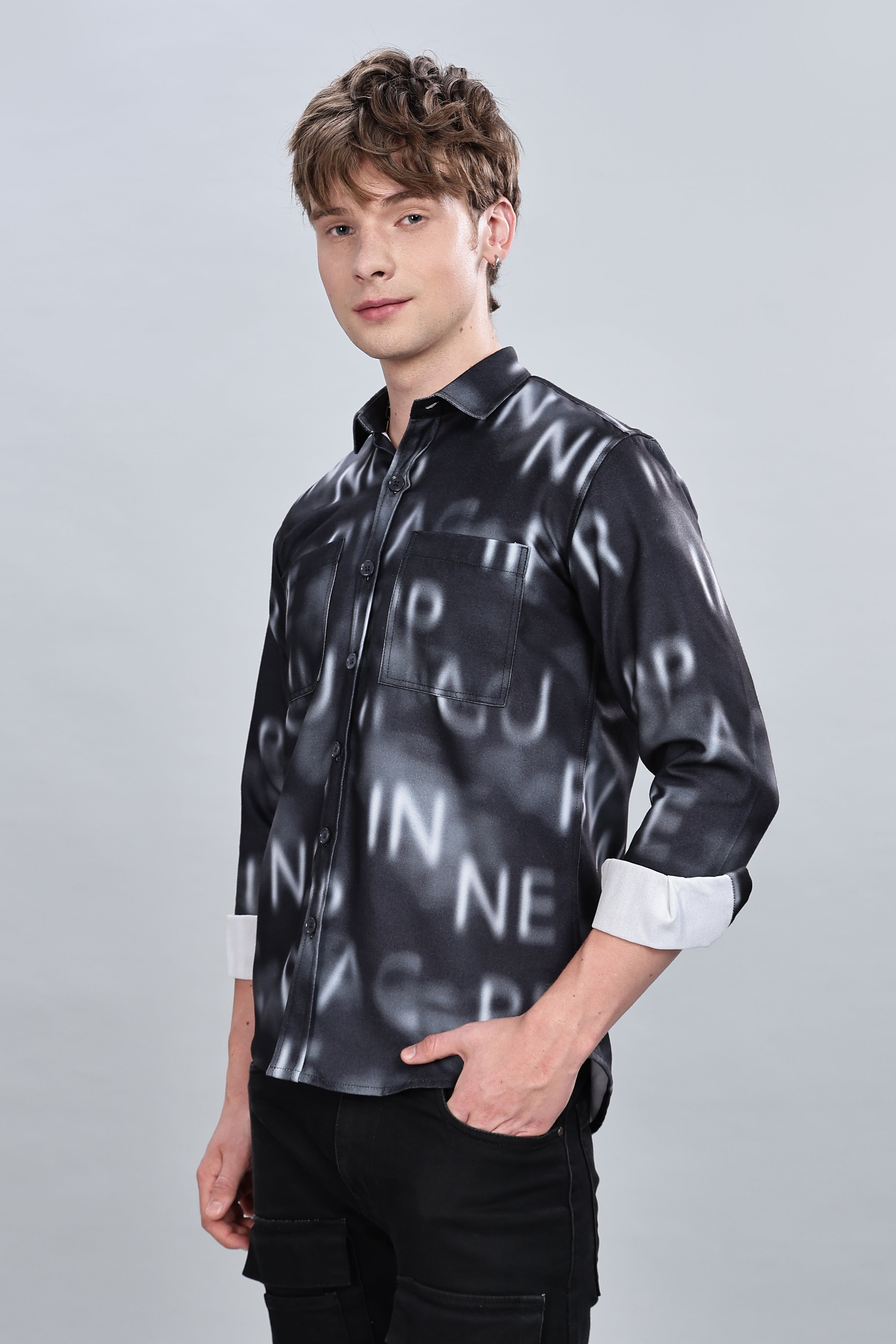 Black Alphabetical Relaxed Fit Overshirt