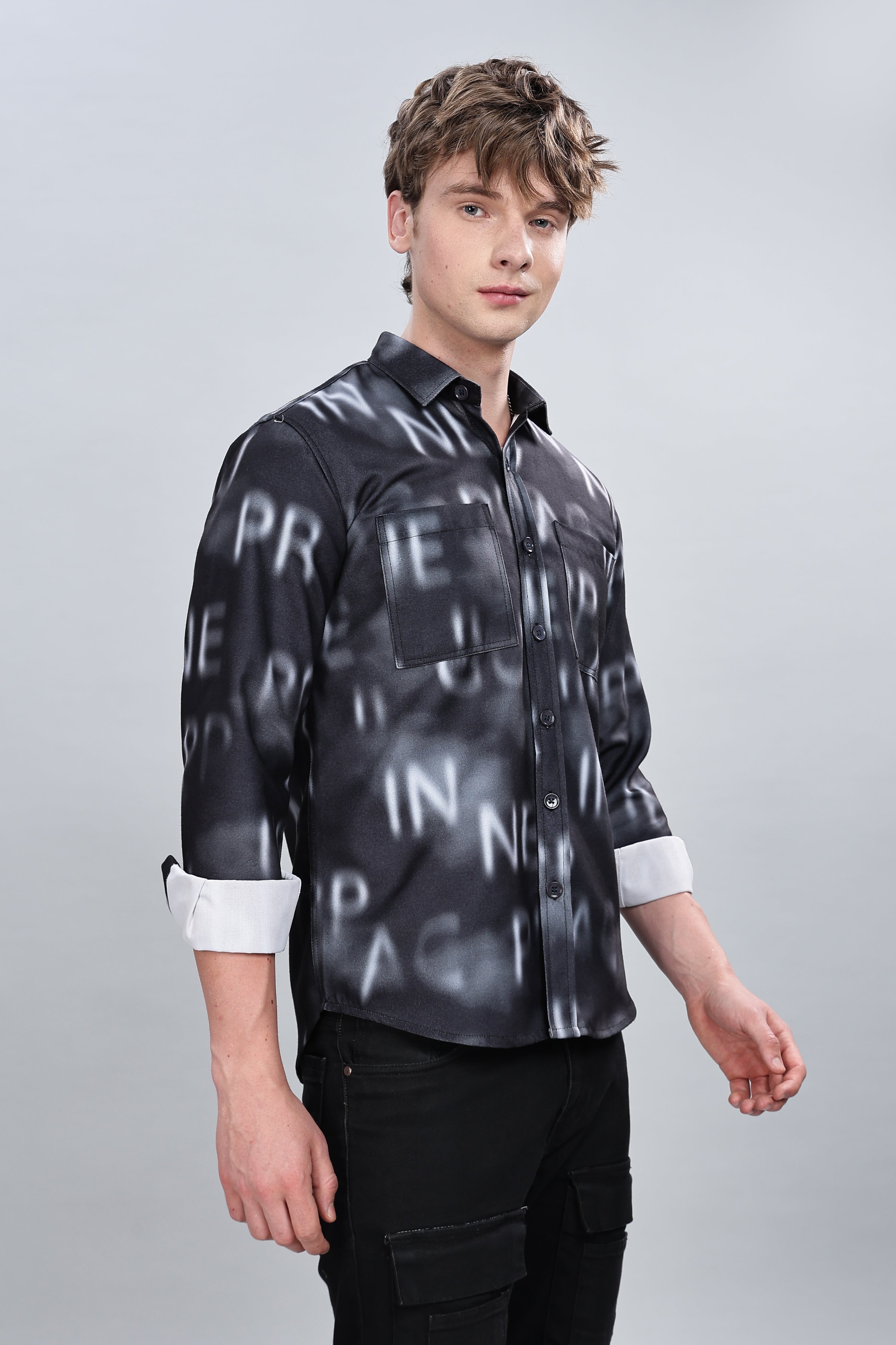 Black Alphabetical Relaxed Fit Overshirt