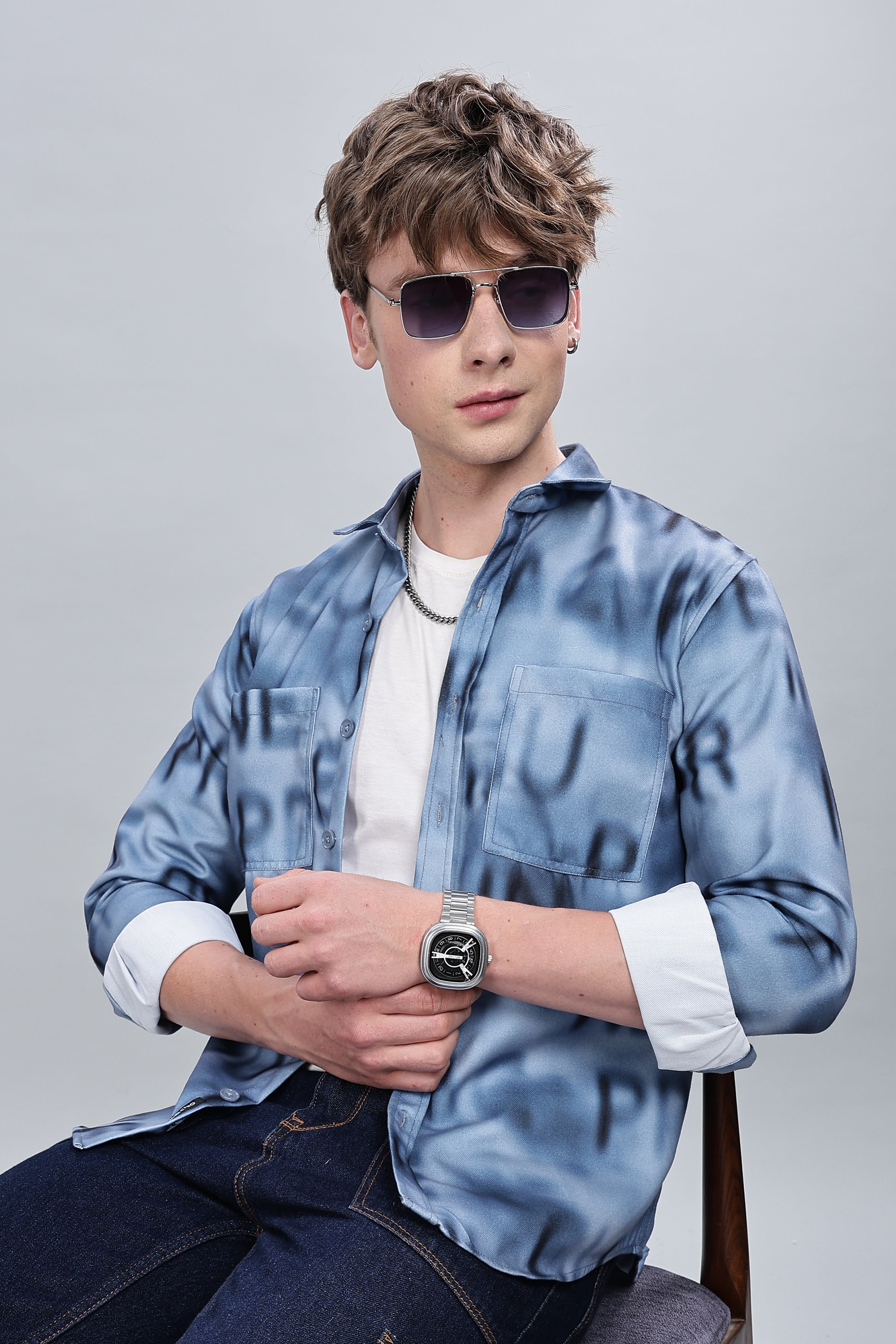 Blue Alphabetical Relaxed Fit Overshirt