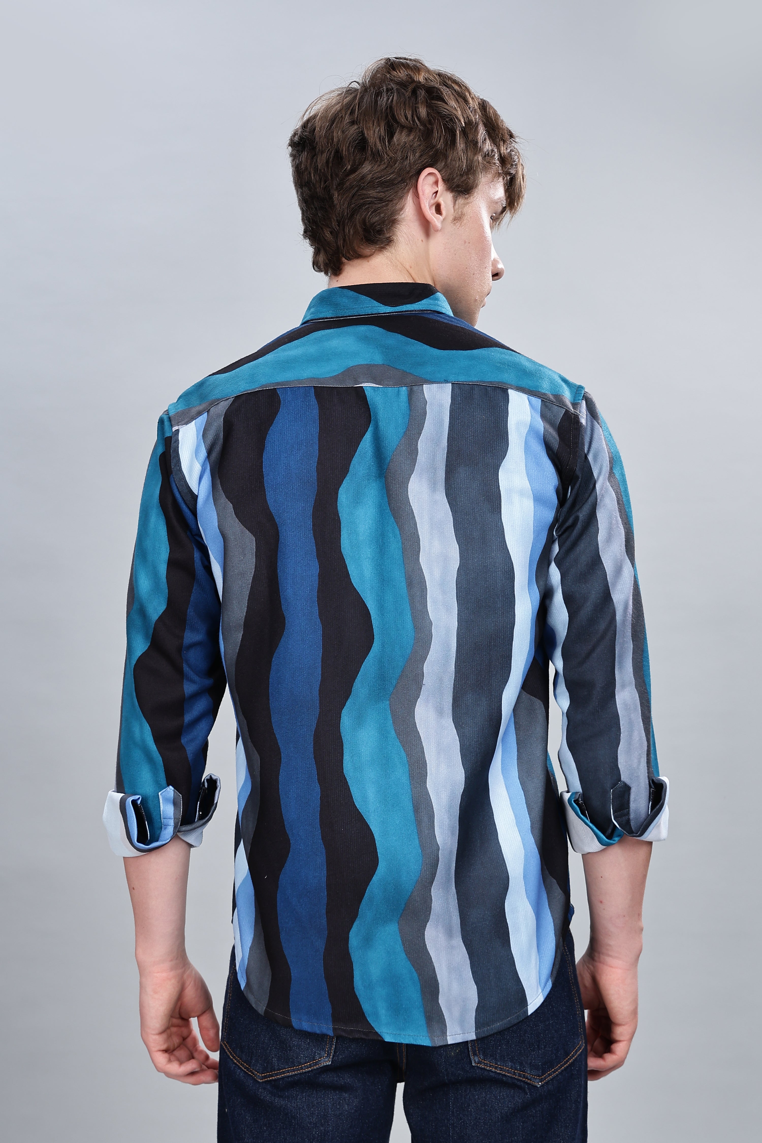 Blue Wavy Relaxed Fit Overshirt