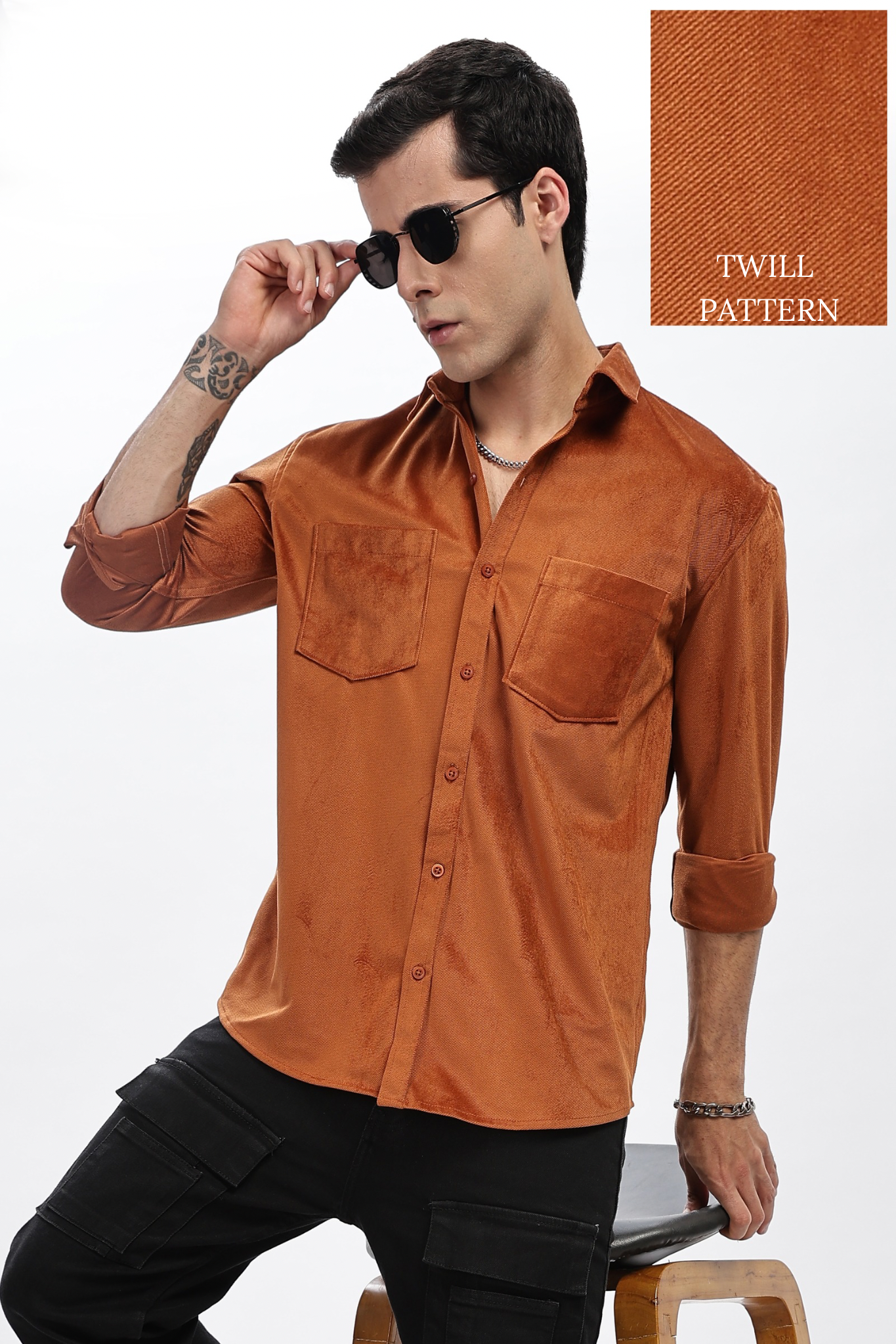 Brown Double Pocket Solid Shirt