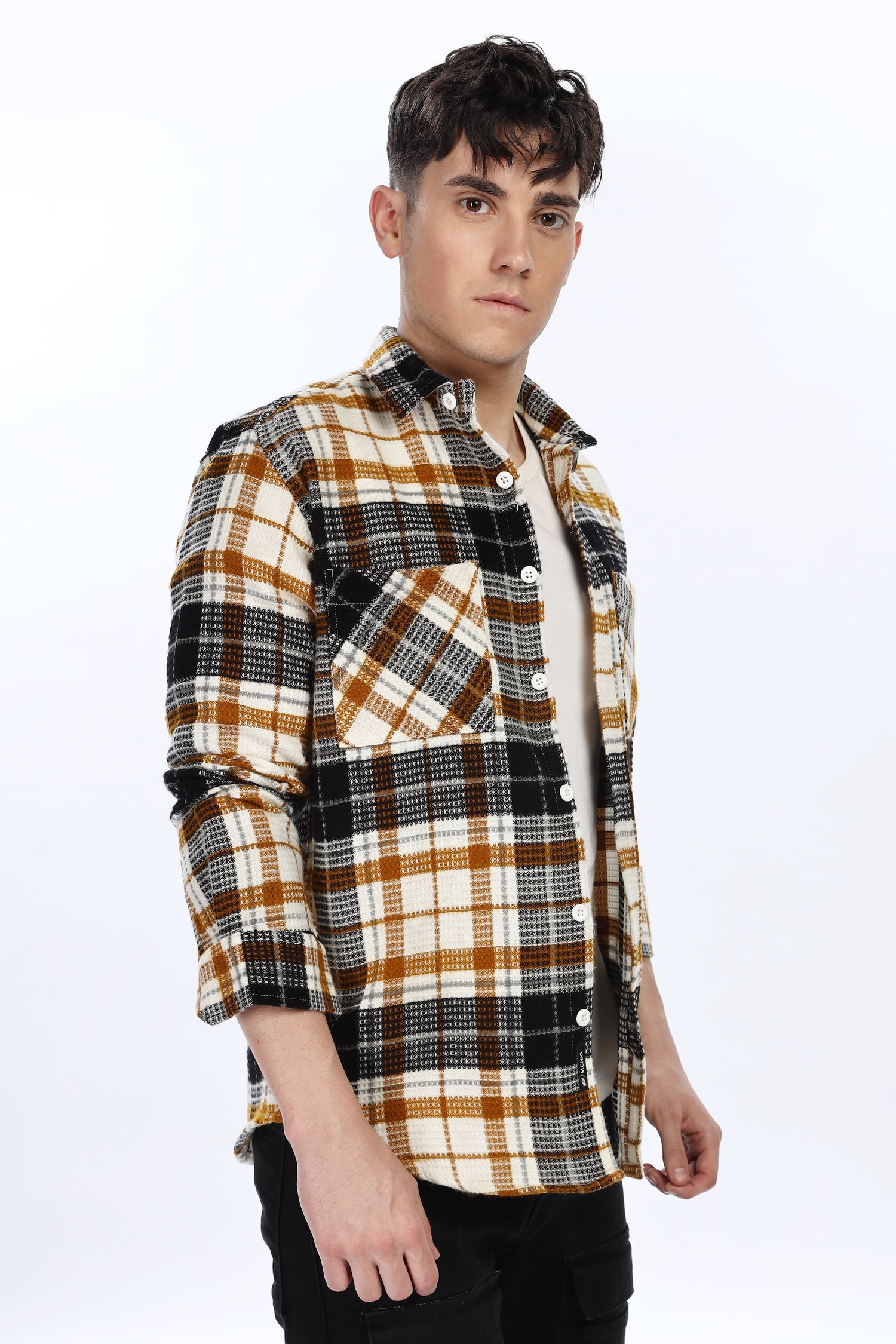 Waffle Orange Flannel Relaxed Fit Overshirt