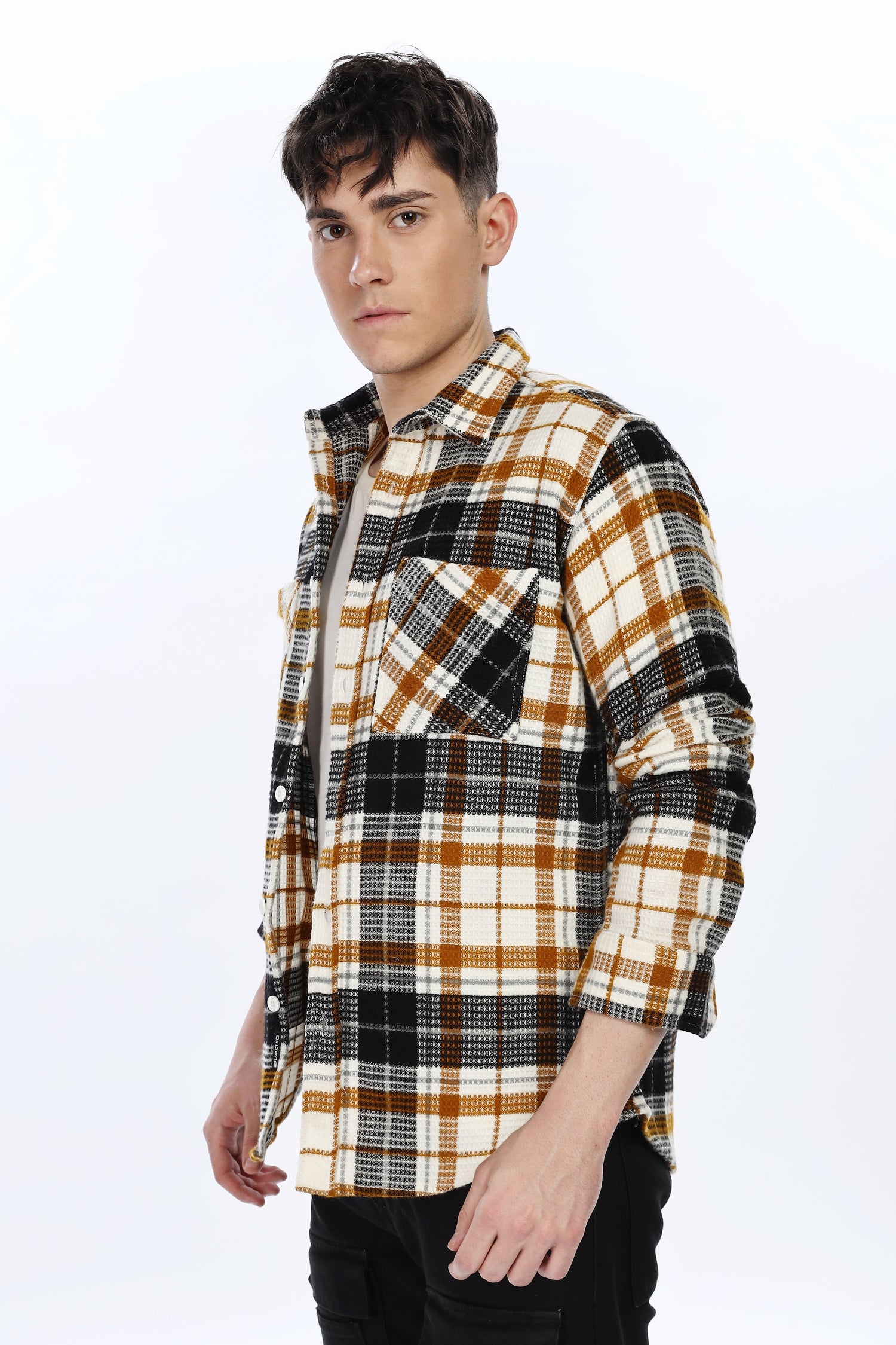 Waffle Orange Flannel Relaxed Fit Overshirt