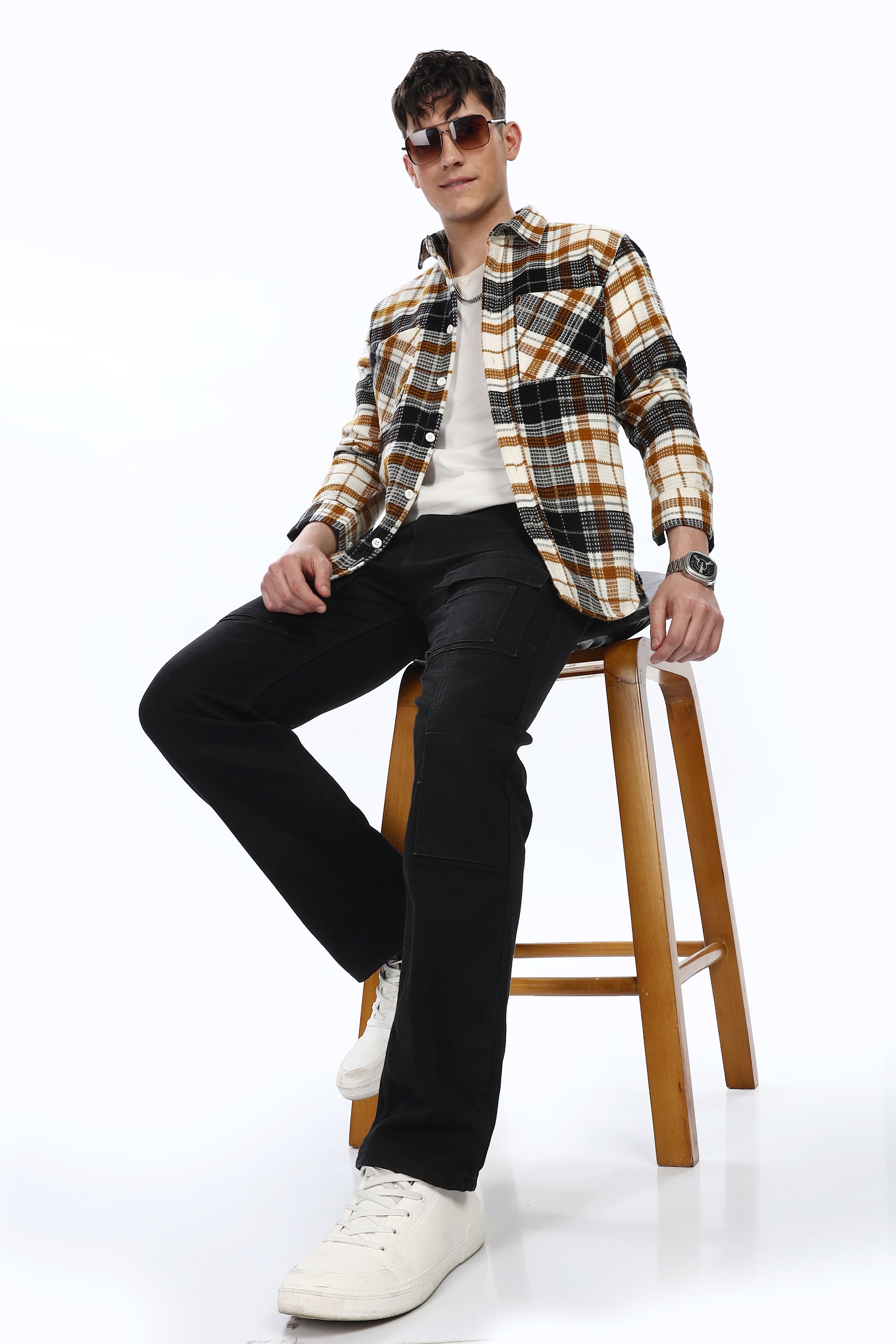 Waffle Orange Flannel Relaxed Fit Overshirt