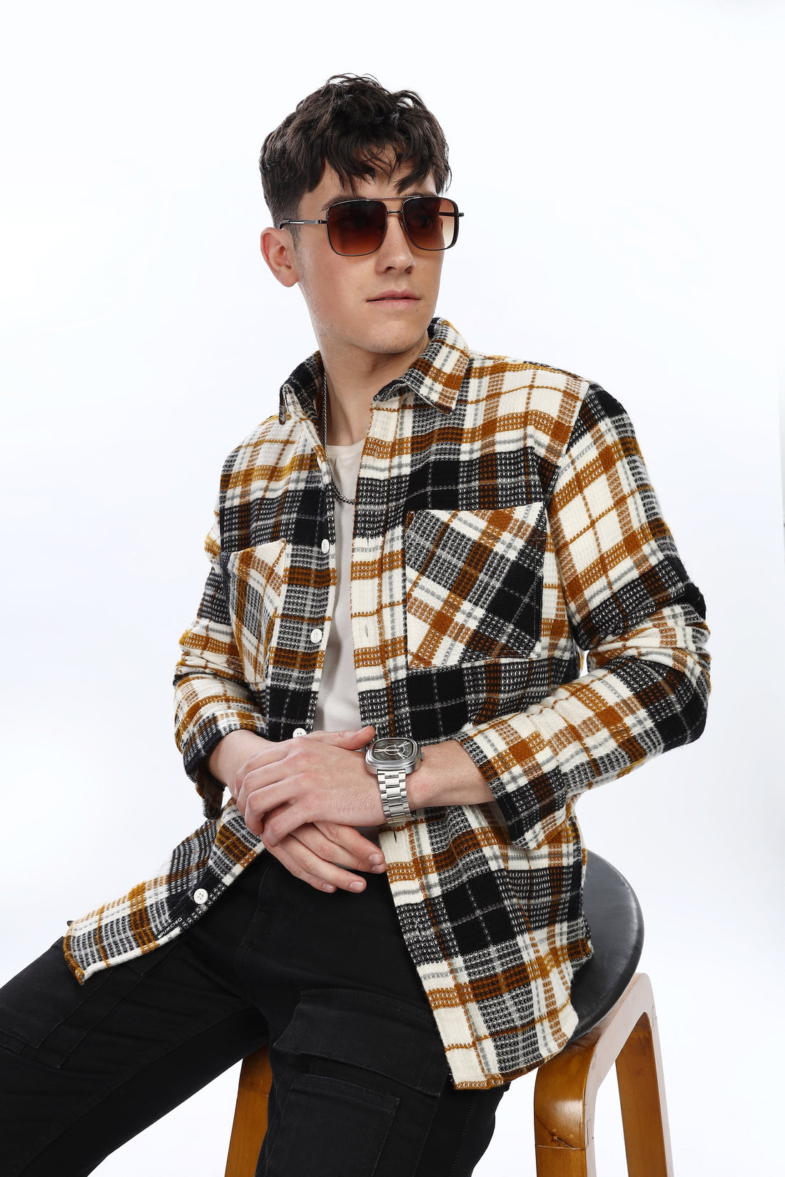 Waffle Orange Flannel Relaxed Fit Overshirt