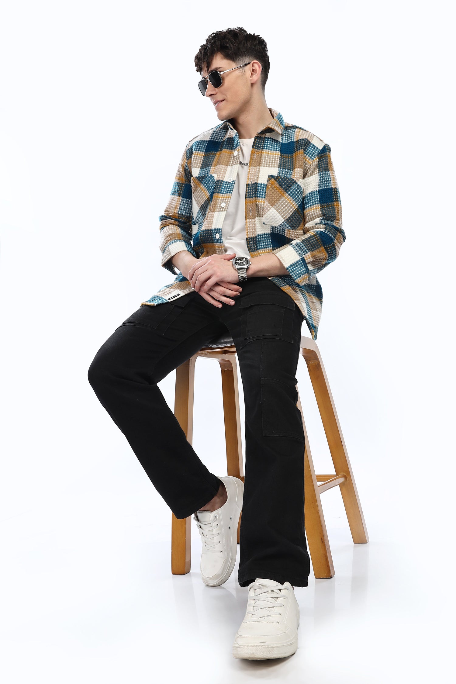 Waffle Blue Flannel Relaxed Fit Overshirt