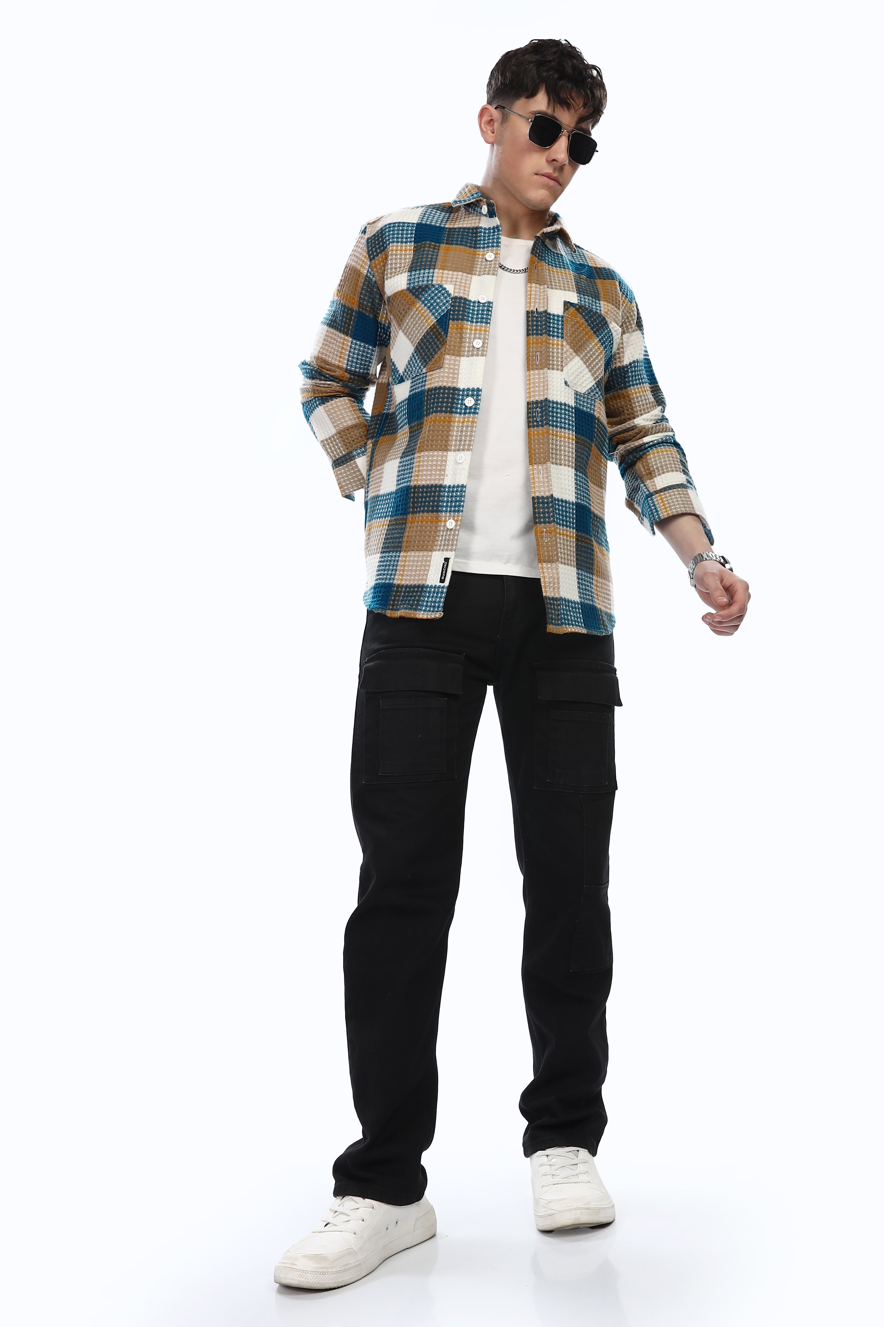 Waffle Blue Flannel Relaxed Fit Overshirt