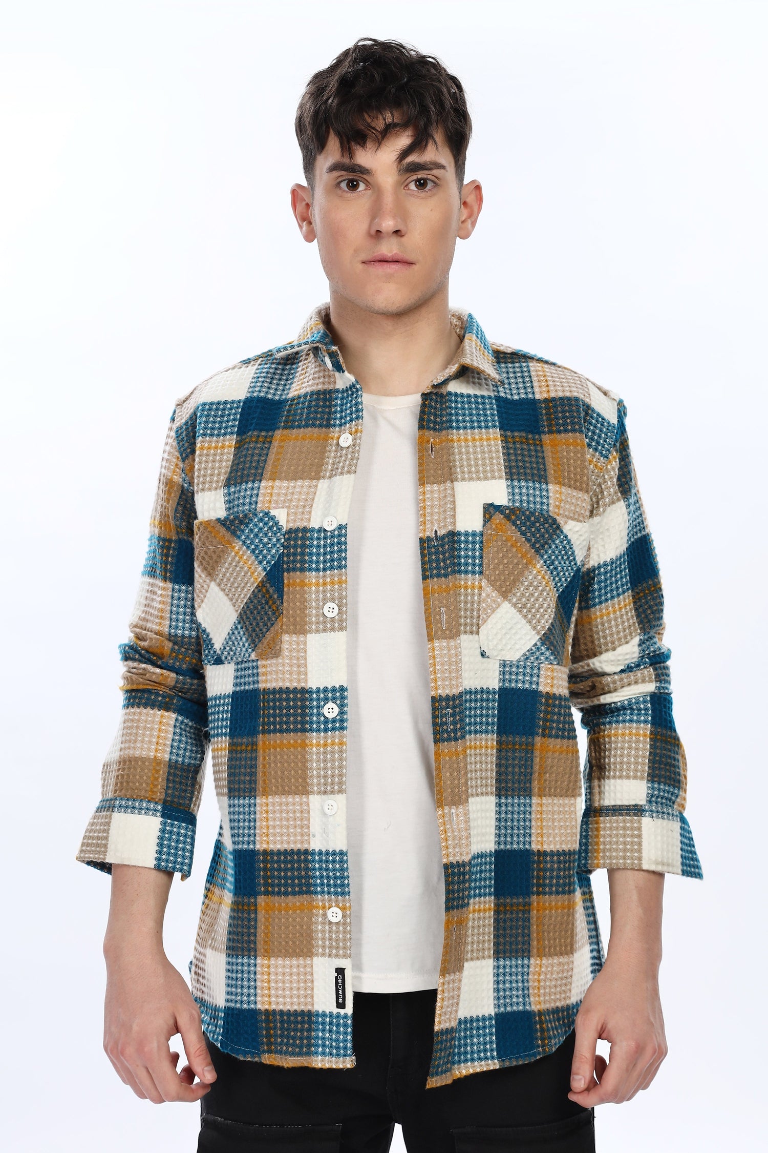 Waffle Blue Flannel Relaxed Fit Overshirt