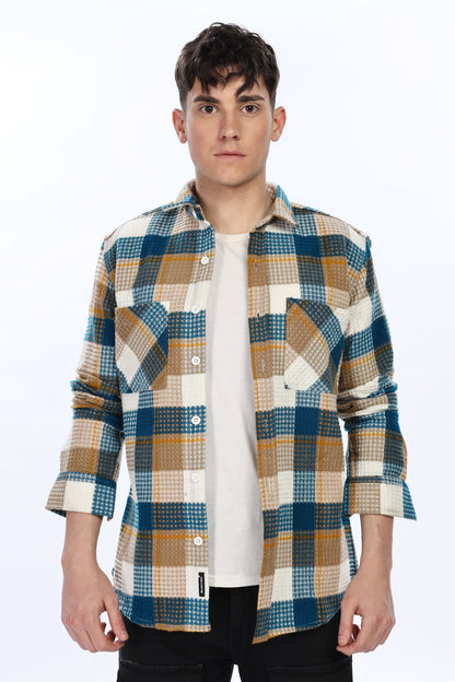 Waffle Blue Flannel Relaxed Fit Overshirt